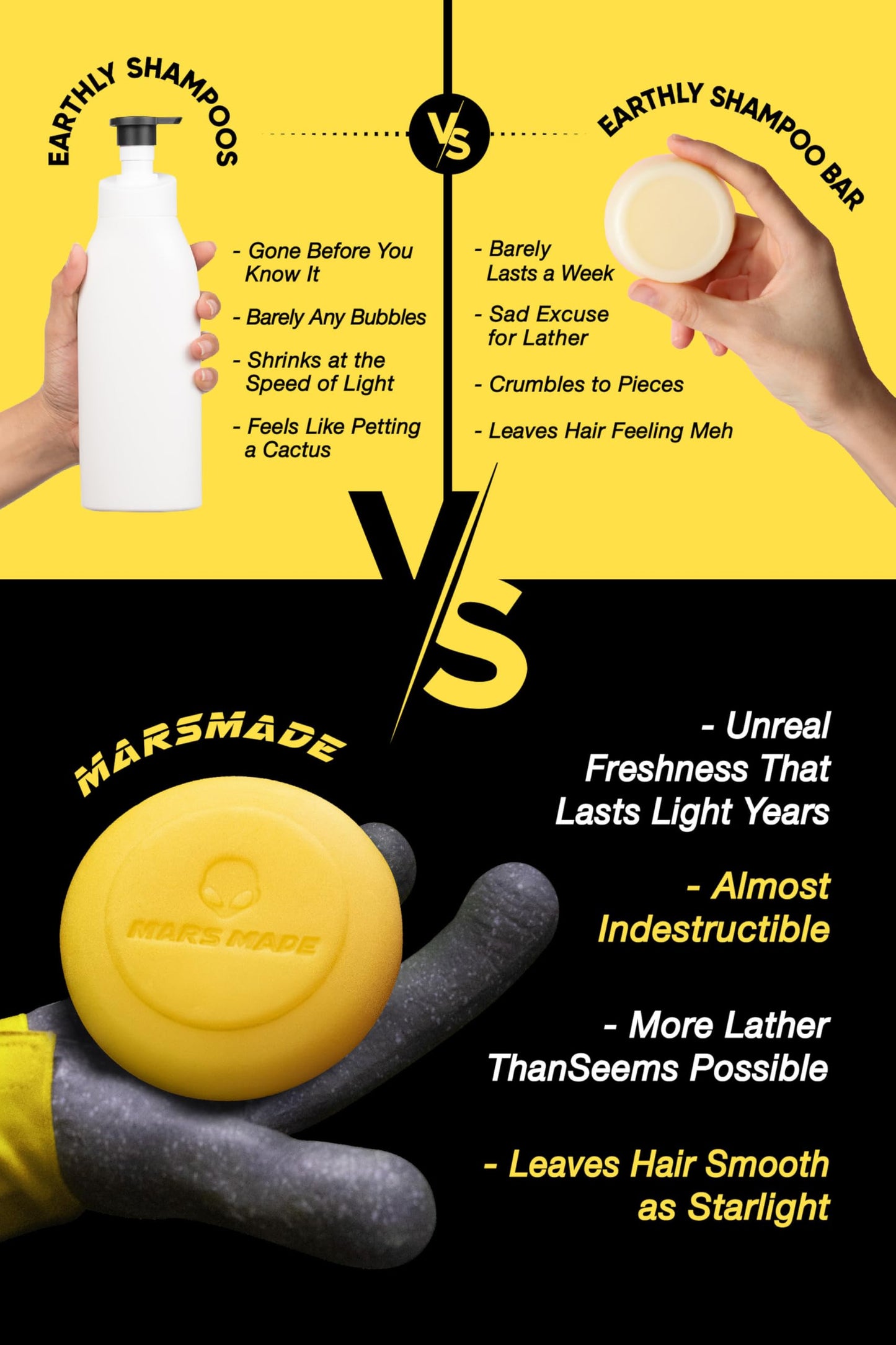 MARS MADE Sea Salt Shampoo Bar 2.0 - Hydrating & Moisturizing Natural Hair Soap Bar Shampoo for Hair Volume & Scalp Nourishment - Bathing Soap Solid Shampoo for All Hair Types (120g, 4.23oz)
