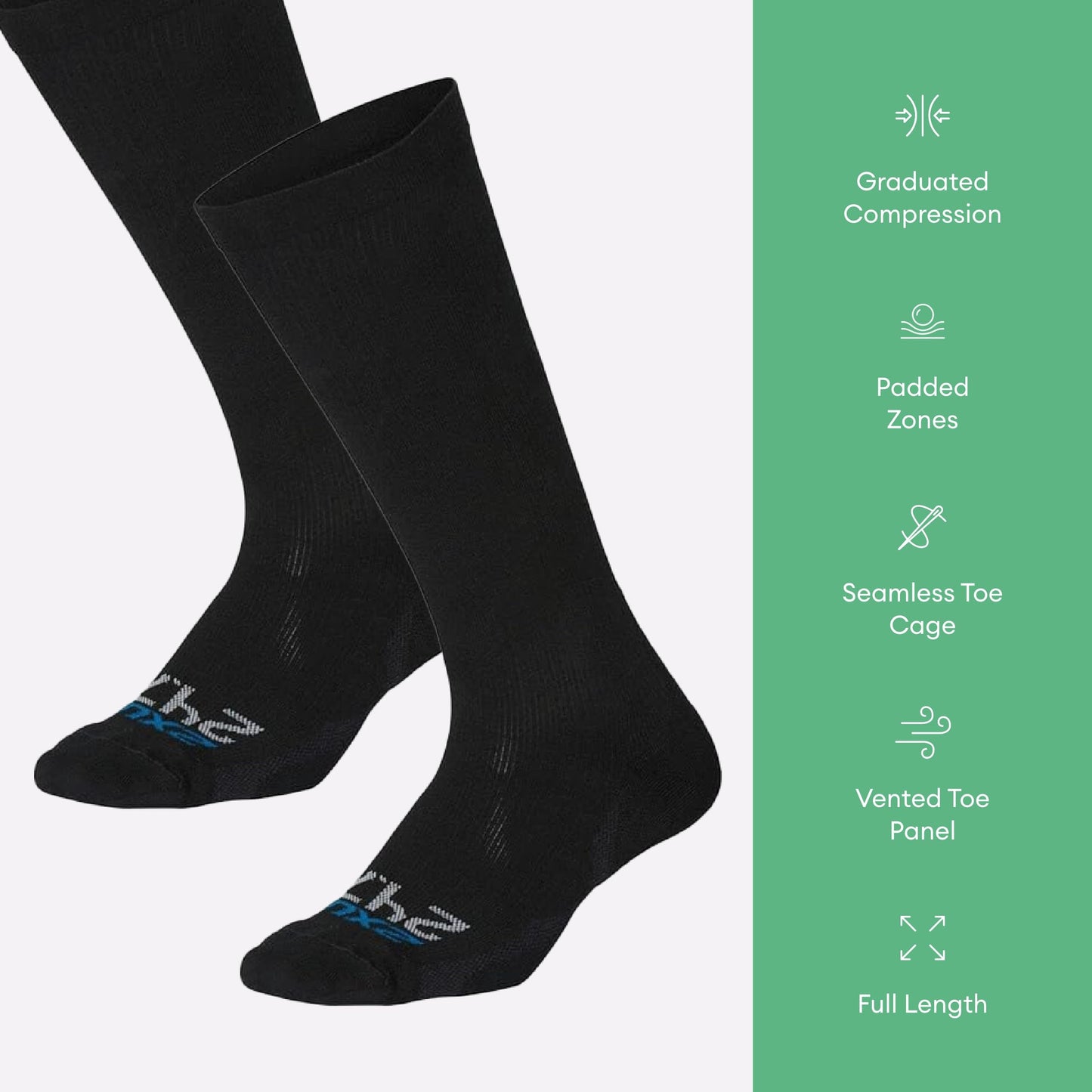2XU Unisex 24/7 Compression Socks - Enhance Circulation & Reduce Fatigue - Black/Black - Size Large 2
