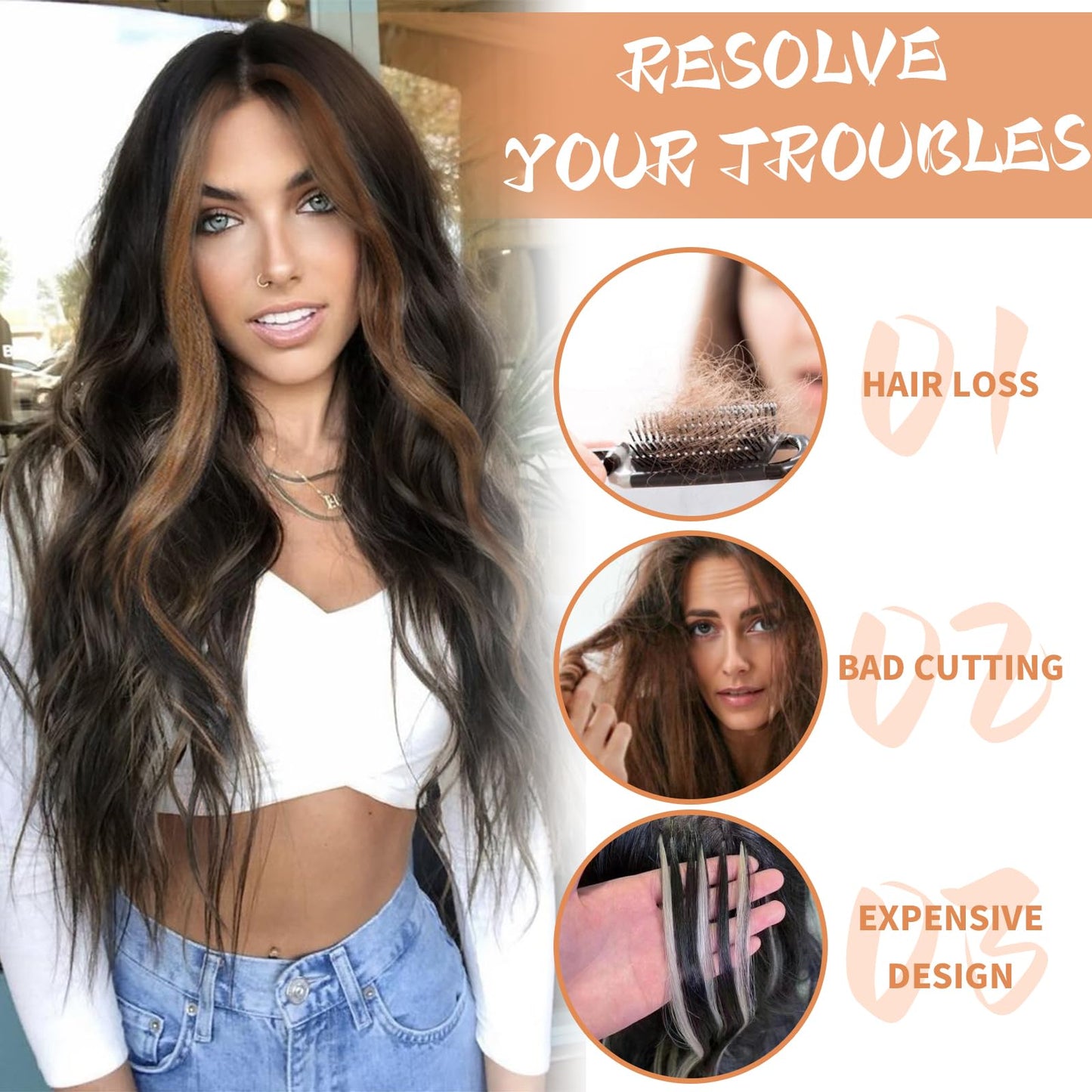 xccoco Brown Highlight Wig Long Wavy Wigs for Women Natural Wavy Curly Synthetic Lace Front Wig Middle Part 26inch Heat Resistant Fiber Wig for Daily Party Use