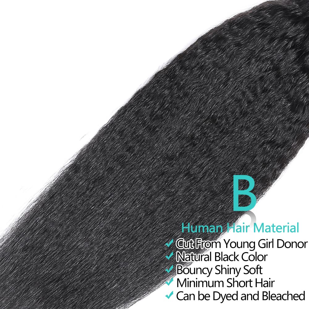 20 22 24 Kinky Straight Human Hair Bundles Yaki Straight Human Hair Extensions 100% Unprocessed Brazilian Virgin Remy Hair Kinky Straight Human Hair For Black Women Natural Black