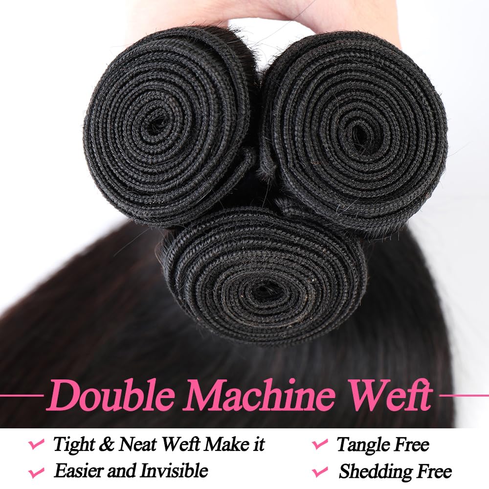 10A Straight Bundles Human Hair 22 24 26 Inch Brazilian Straight Human Hair 3 Bundles 100% Unprocessed Virgin Remy Weave Bundles Human Hair 1B Natural Black