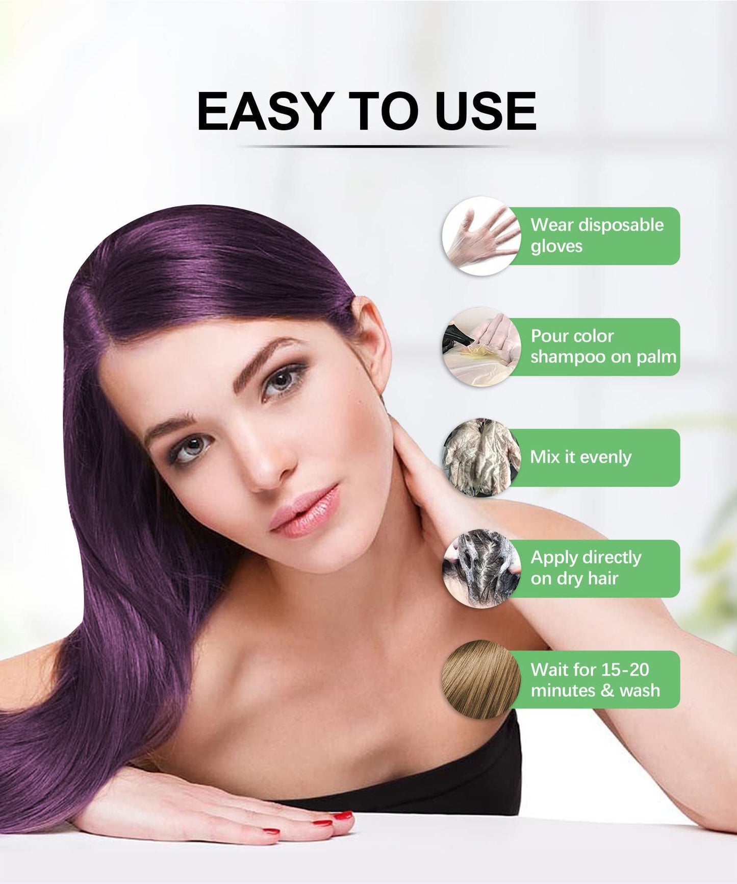 Herbishh Magic Hair Dye Shampoo – Colors Gray Hair in Minutes – Long Lasting – 500 Ml – 3-In-1 Ammonia-Free Color Treatment (Purple)