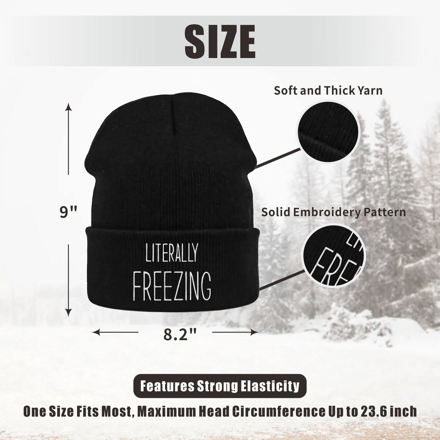 Winter Hat Beanie for Men Women Literally Freezing Funny Slouchy Knit Cuffed Beanie Skull Cap Hat Custom Unisex Warm Soft Headwear - Birthday Christmas White Elephant Gifts for Mom Dad Wife Husband