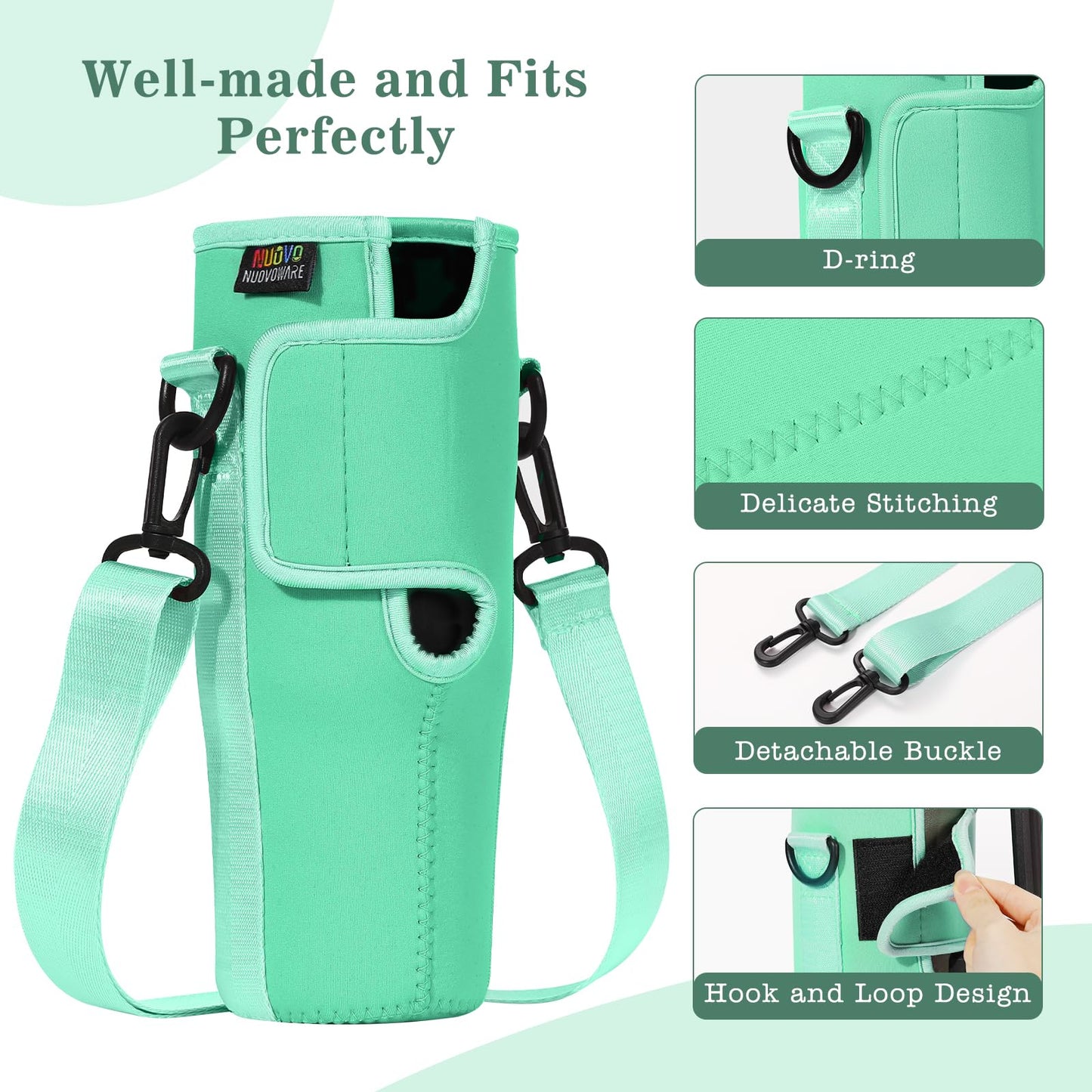 Nuovoware Water Bottle Carrier Bag Fits Stanley 40 Oz Tumbler with Handle, Water Bottle Bag with Adjustable Shoulder Strap, Neoprene Water Bottle Holder for Stanley Water Bottle Accessories, Teal