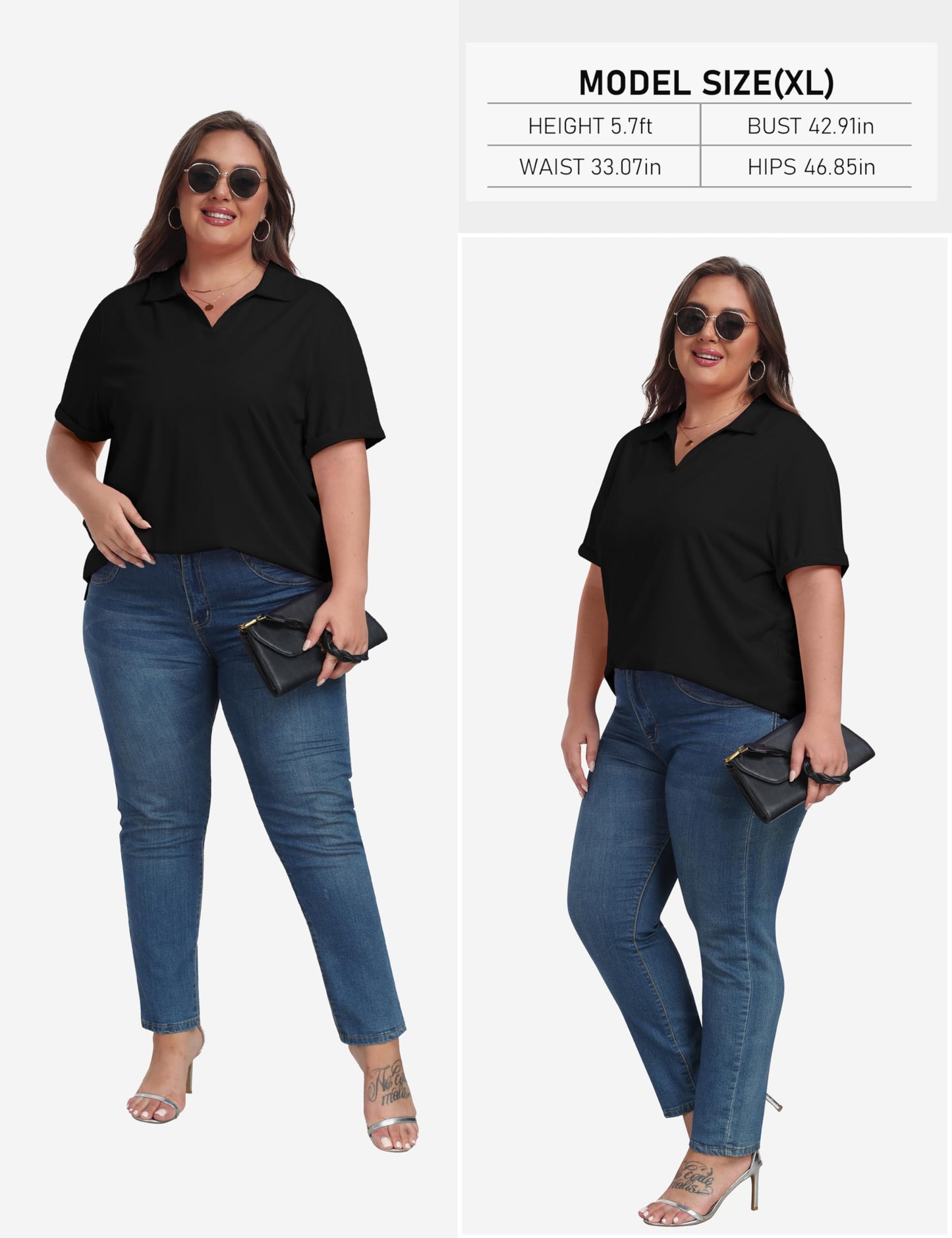 MoFiz Golf Shirts for Women Plus Size V-Neck Collared Athletic Polo Shirt Short Sleeve Tennis T-Shirt Oversized Cooling Yoga Active Tops 3XL Black