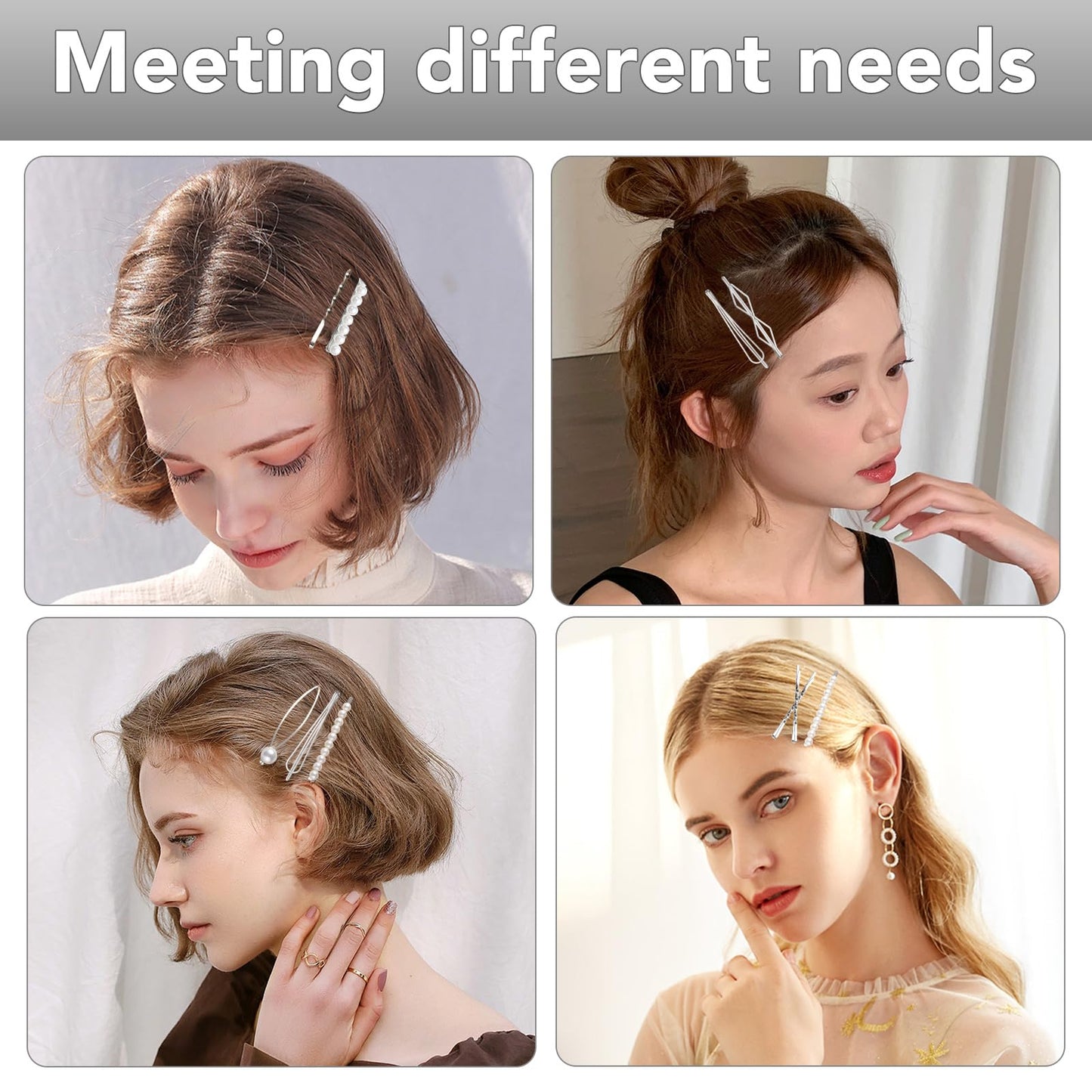 16 Pieces Geometric Metal Hair Pins, Silver Hair Pins Pearls Hair Clips Hair Barrettes Metal Bobby Pins for Woman Girls