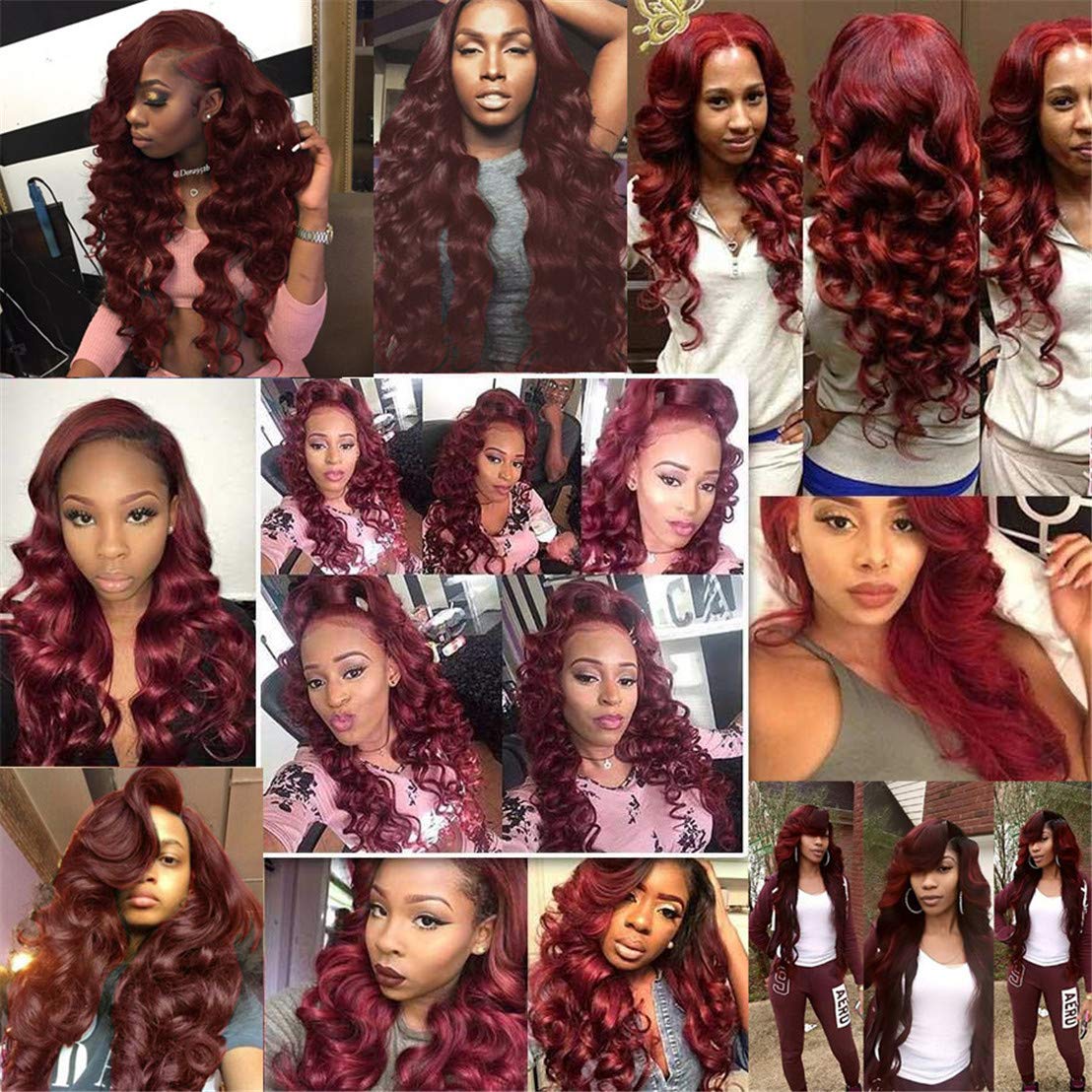 99J Burgundy Loose Deep Wave Human Hair Wefts 3 Bundles With 4x4 Lace Closure Brazilian Hair Extentions Red Wine Color Free Part 4x4 Hand tied Lace Closure (14"16"18"+14"closure, Burgundy/99J)