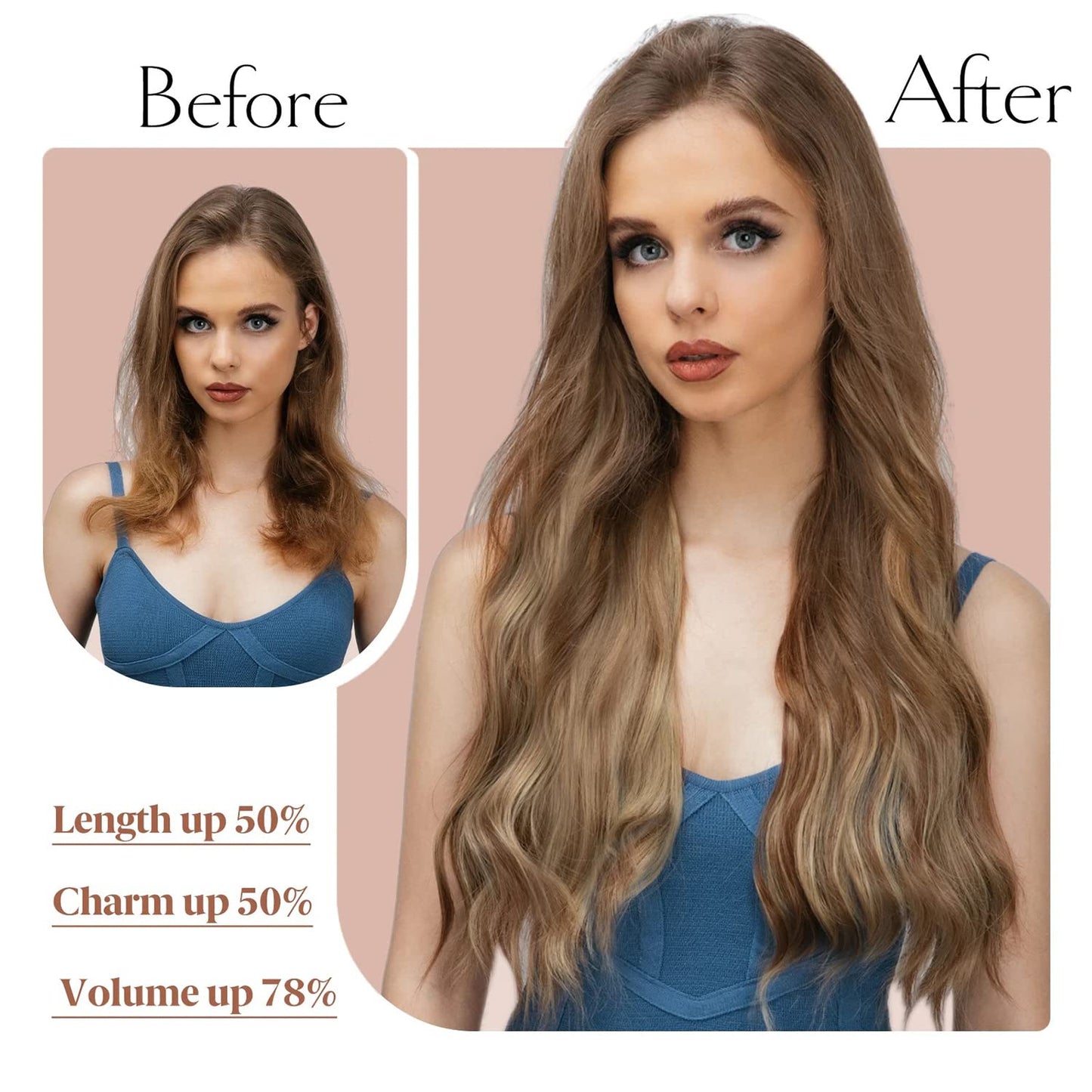 ELIO Clip in Hair Extensions, 20 Inch 6PCS Synthetic Long Thick Wavy Hair Clip Ins Extensions Double Weft Hairpieces Full Head For Women Extension 240g(8.47oz) (Golden Brown Mix Bleach Blonde)