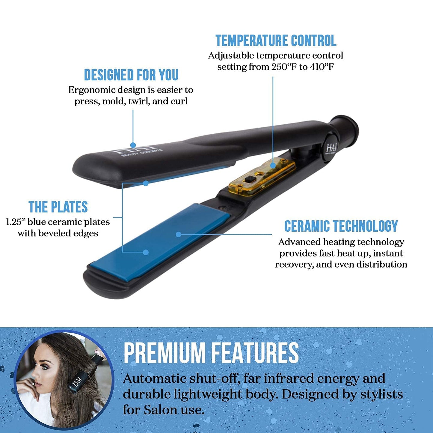 HAI Classic Convertable Professional Flat Iron & STYLE PRIME Professional Heat Protection Spray, 8fl. oz.