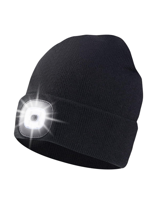 Unisex Beanie Hat with Light, USB Rechargeable LED Headlamp Cap Warm Knit Hats for Winter Safety，Gifts for Men Women Dad Black