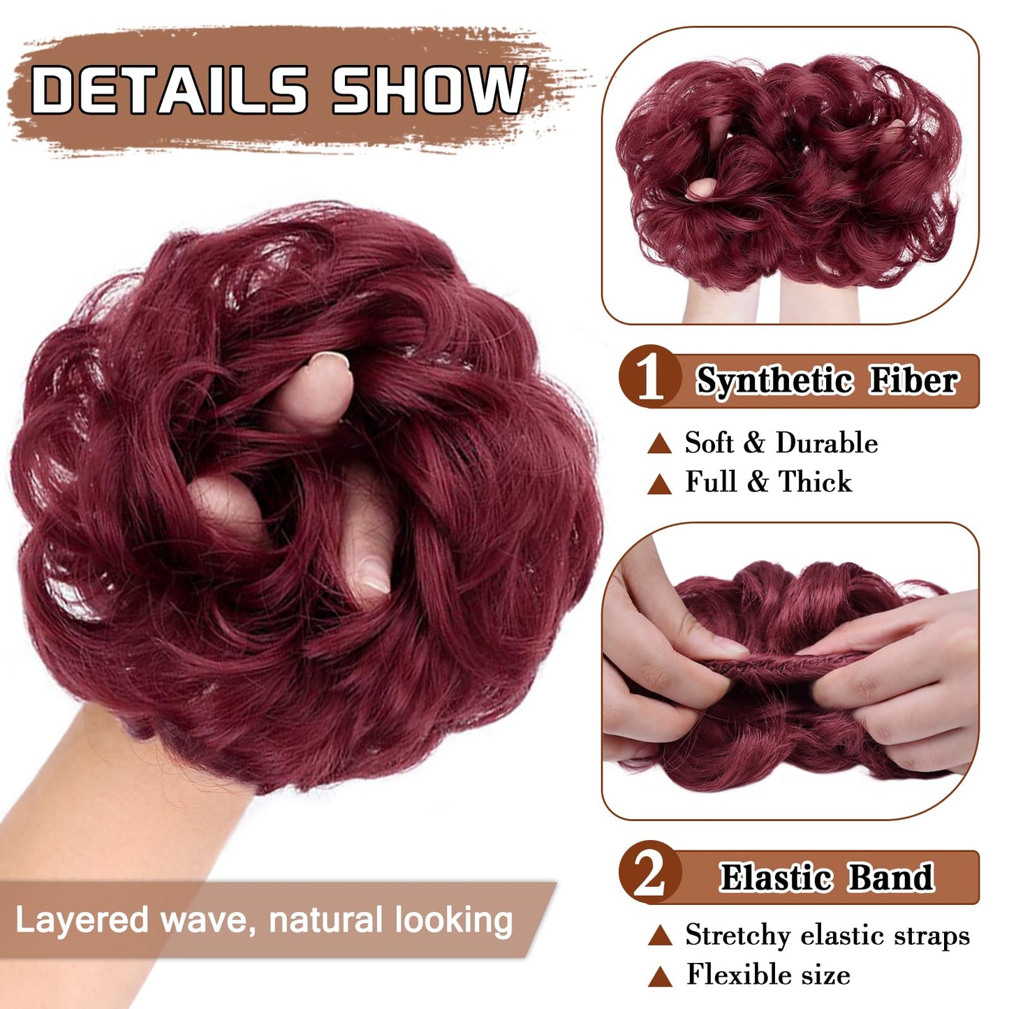 MORICA 1PCS Messy Hair Bun Hair Scrunchies Extension Curly Wavy Messy Bun Hair Synthetic Chignon Hairpieces for Women(BUG#)