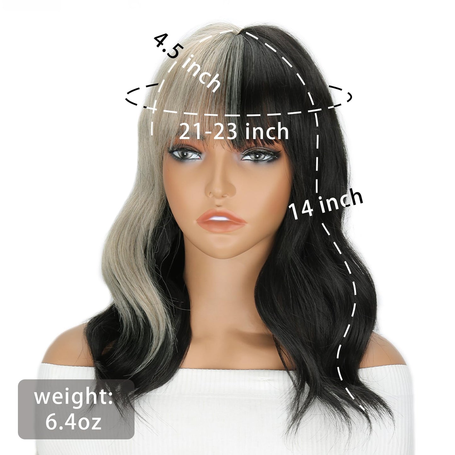 LINGHANG Grey Black Wigs with Bangs Soft Natural Synthetic Fibre Wigs for Women Short Grey Wavy Wig for Cosplay Halloween Daily Party Use