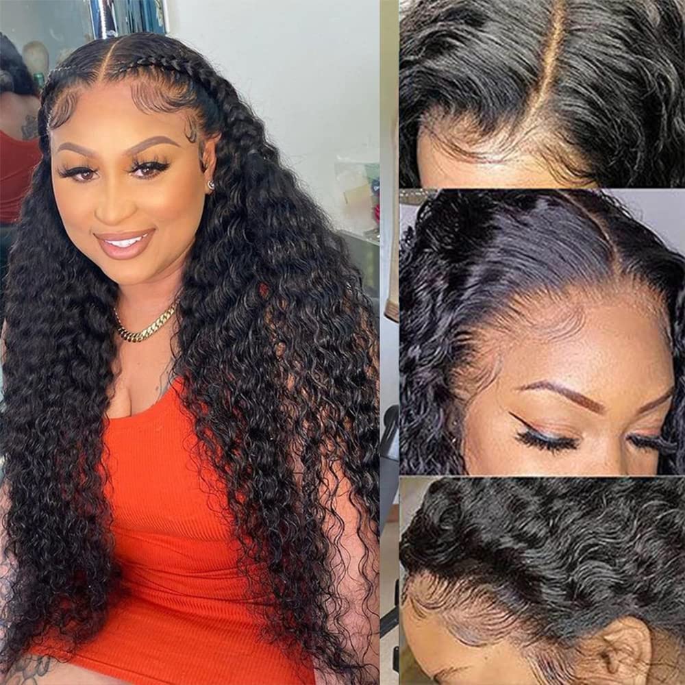 200% Density 13x6 HD Transparent Curly Lace Front Wig Human Hair Pre Plucked Glueless Kinky Curly Lace Front Wig Human Hair Wigs with Baby Hair Bleached Knotsigs For Women(13x6 Lace Front Wig 18 Inch)