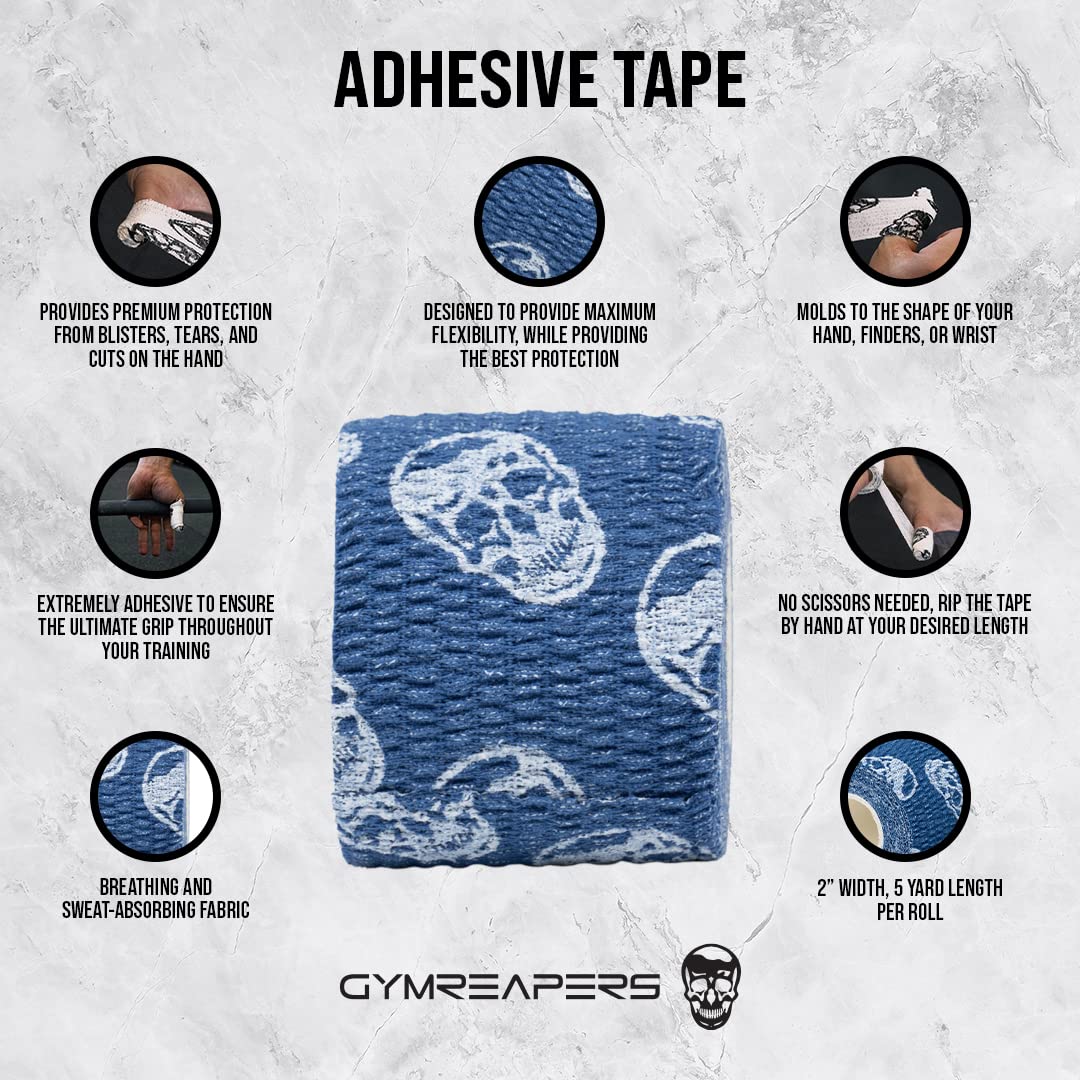 Gymreapers Hook Grip Weightlifting Tape (3 Pack) Premium Adhesive Thumb Skull Tape for Finger Protection, Powerlifting, Exercise & Cross Training - Athletic Sweat Proof Tape