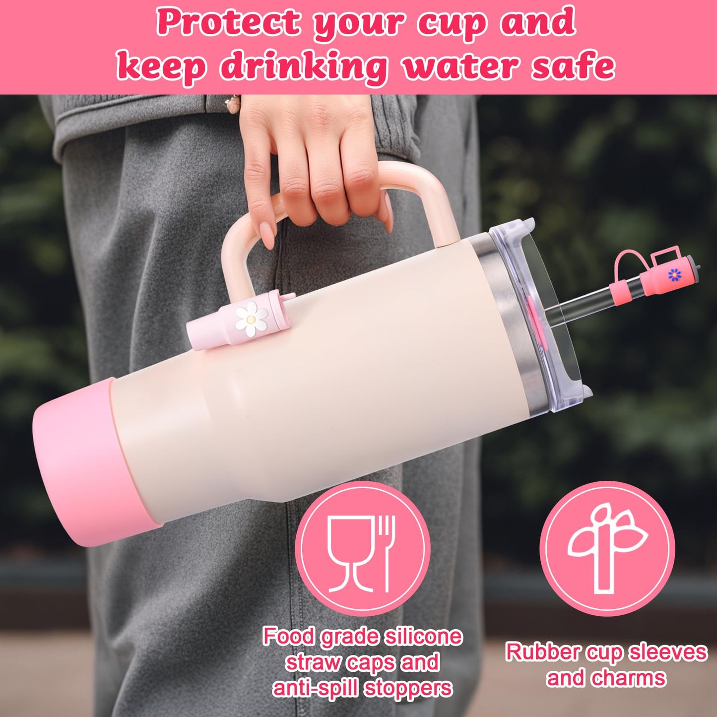 Mity rain 12PCS Cup Accessories Set for Stanley 30 oz 40 oz Tumbler With Handle, Including Mini Cup Keychain Handle Charms,Straw Topper Cover Caps, Boots,Spill Proof Stoppers