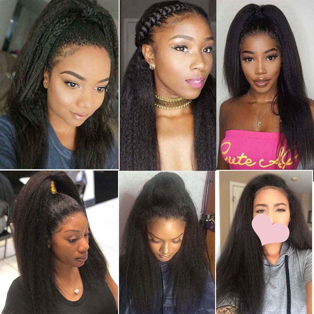 1B Yaki Straight Bundles Human Hair Color 1B Kinky Straight Bundles 8a Grade Double Weft Brazilian Remy Hair Weave Extensions Soft and Silky for Black Women (24 26 28 inch 3 Bundles)