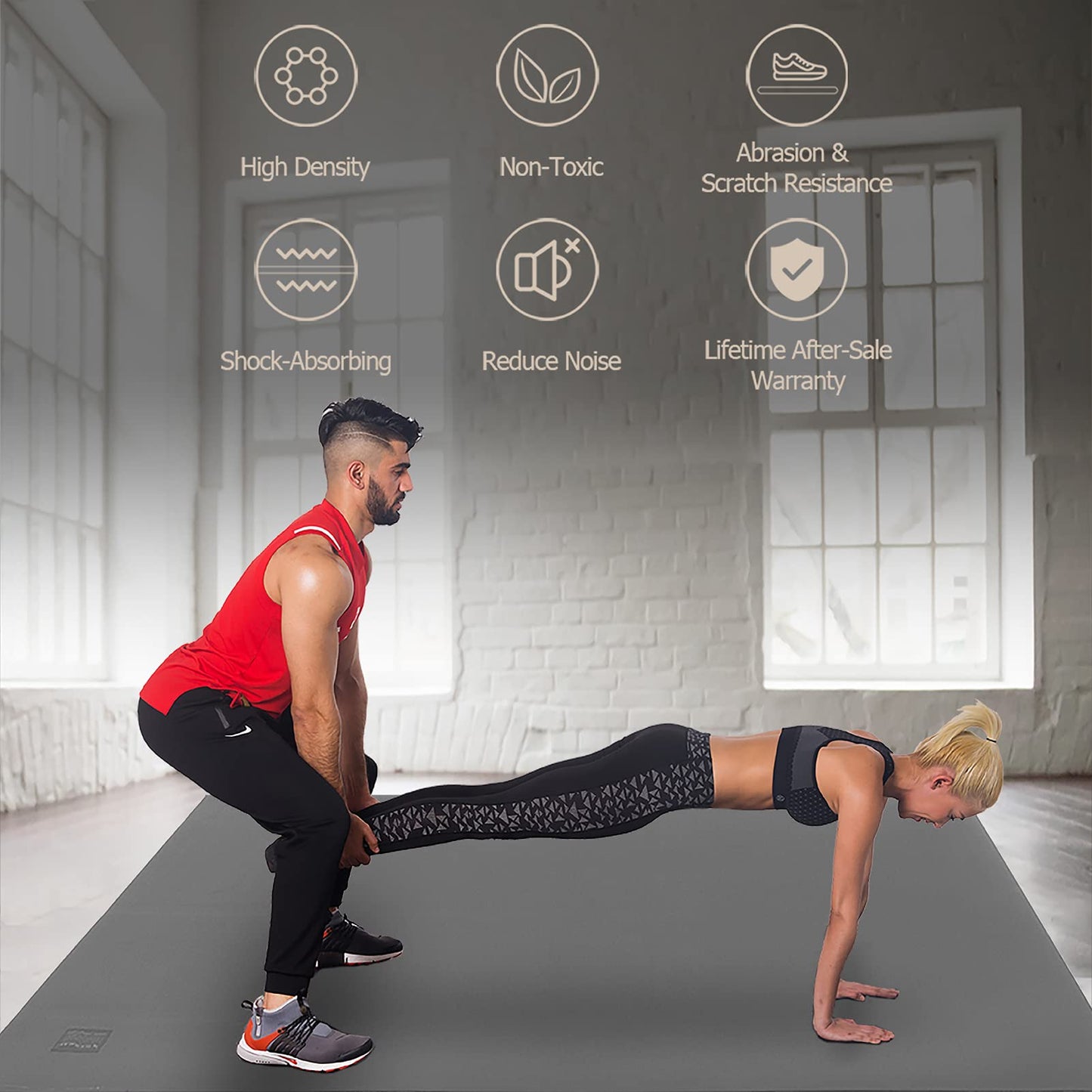 GXMMAT Large Exercise Mat 6'x4'/6'x5'/6'x6'(7mm), Thick Workout Mats for Home Gym Flooring, Extra Wide Non-Slip Durable Cardio Mat, Shoe Friendly, Perfect for Plyo, MMA, Jump Rope, Weights, Fitness