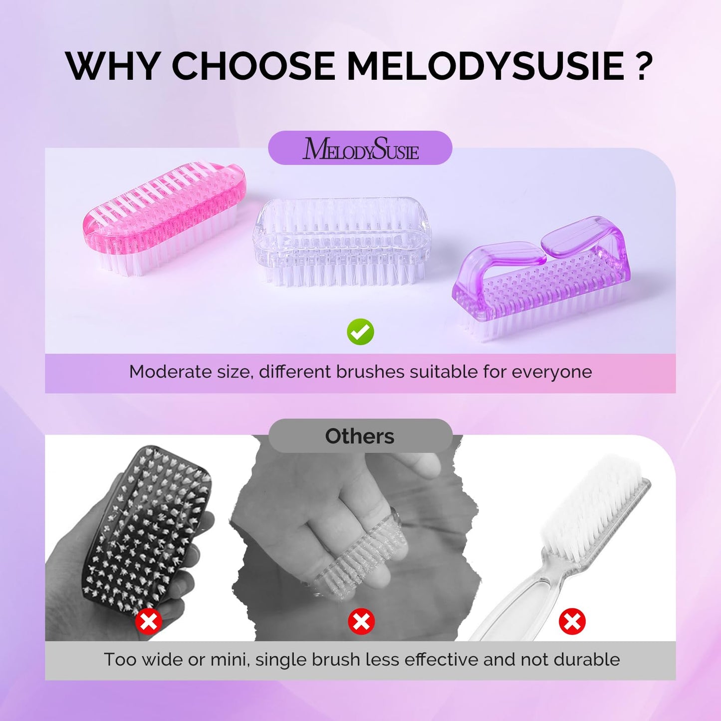 Melodysusie All in One Nail Brush Set, 3 Pack Nail Brushes for Cleaning Fingernails, Nail Dust Brush and Cleaner Scrubbing Set Manicure Pedicure Tools for Men and Women