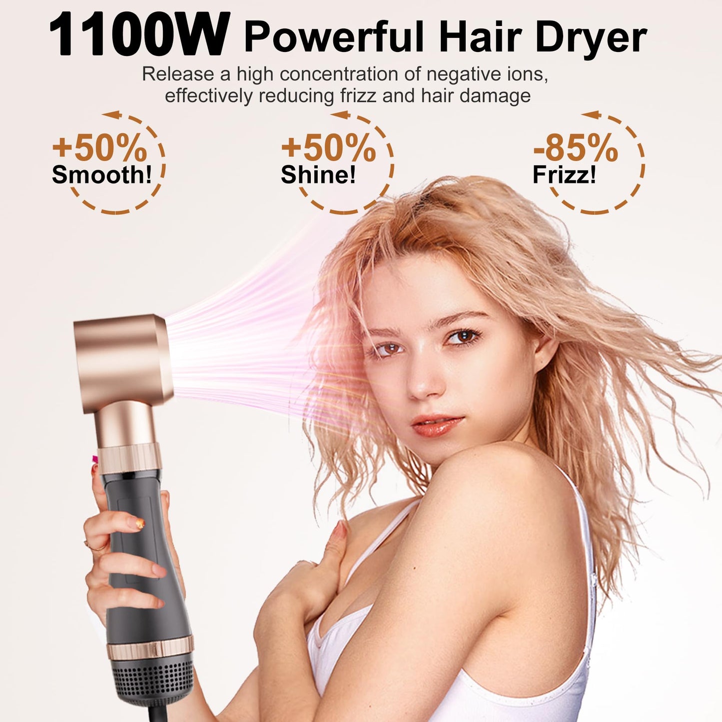 Hair Dryer Brush Set, DAILYLIFE Blow Dryer Brush with 5 Attachments, Multi Hair Styler for Salon Blowouts, Volumizing, and Straightening, Ionic Function, Frizz Free, with Glove