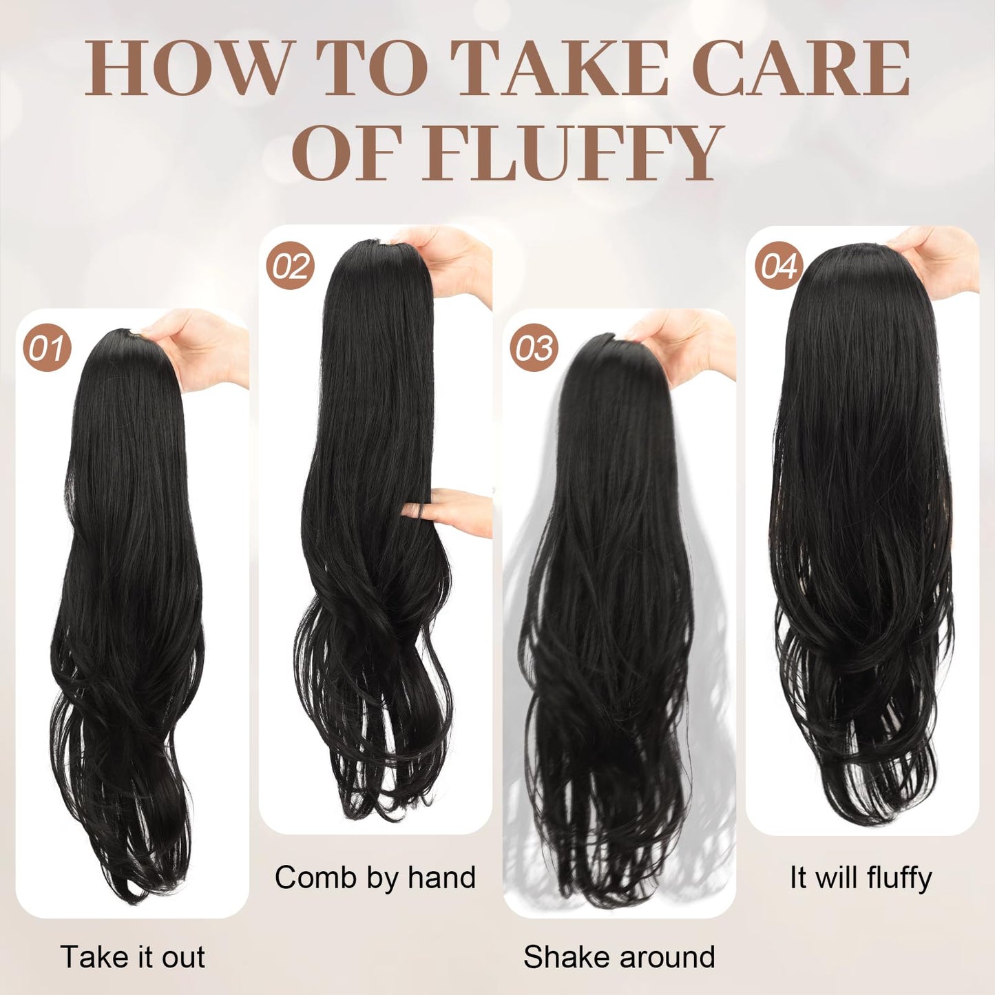 KooKaStyle Ponytail Extensions, 22 inch Black Long Drawstring Wavy Clip in Ponytail Hair Extensions Layered Synthetic Hairpiece for Women