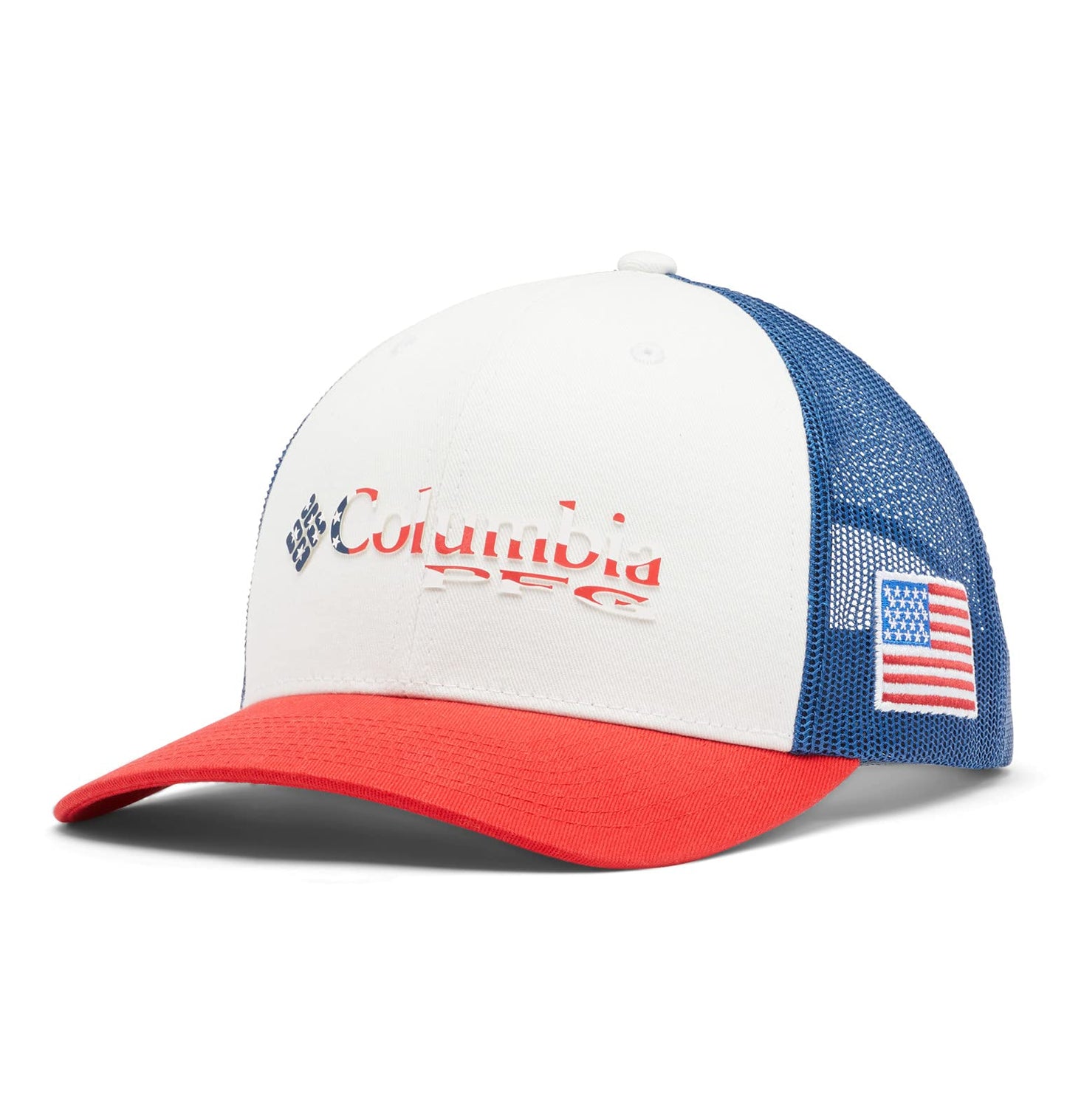 Columbia Unisex PFG Logo Mesh Snap Back - Mid, Red Spark/US Flag, One Size