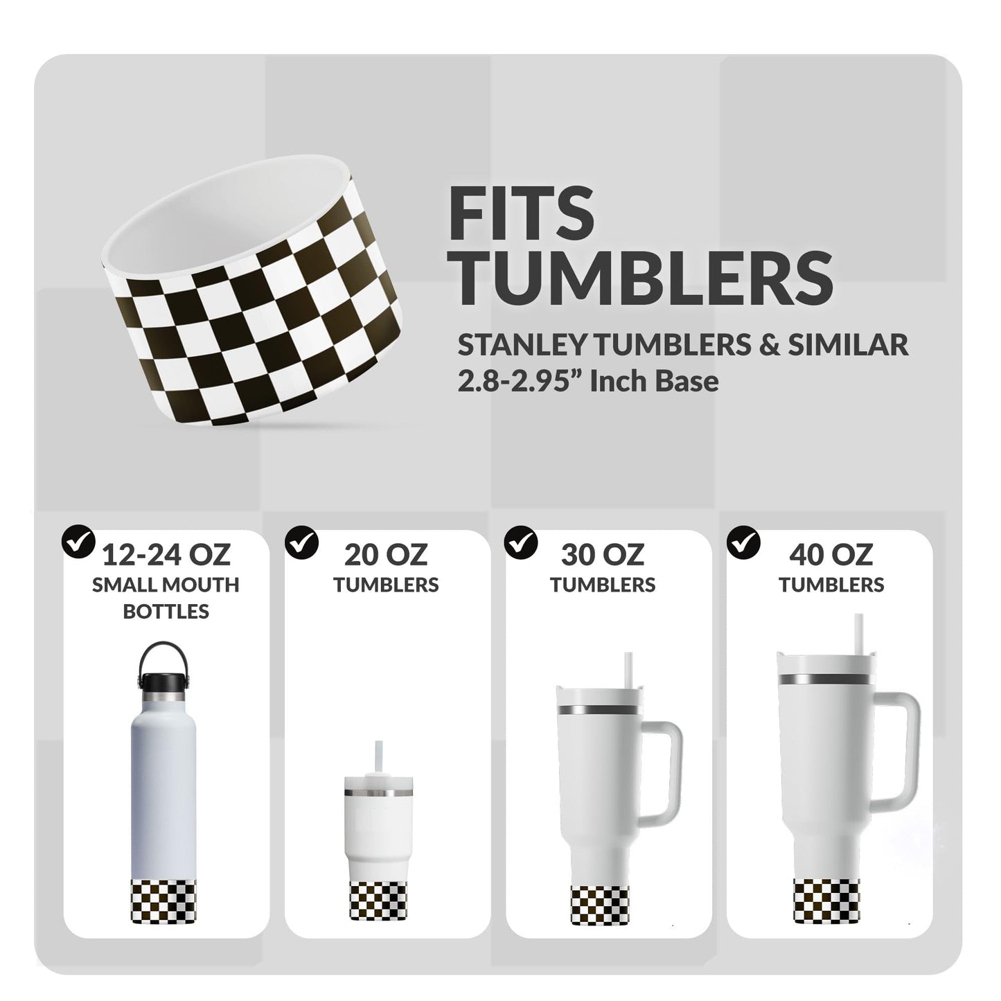 REUZBL Checker Silicone Bottle Boot Sleeve for Stanley Tumblers 20-40oz, Hydro Flask Tumblers, Simple Modern Tumblers, Iron Flask Tumbler, Similar Tumblers, Tumbler Water Bottle Accessory