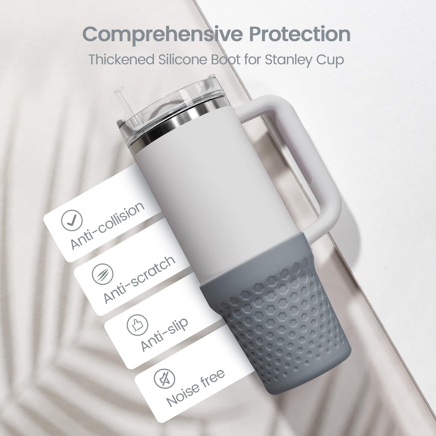 Thxbag Silicone Boot for Stanley Cup 40oz, Grey Boot Sleeve Cover Fit with Stanley H2.0 and Quencher Adventure Tumbler Accessories (Grey, 40 oz)