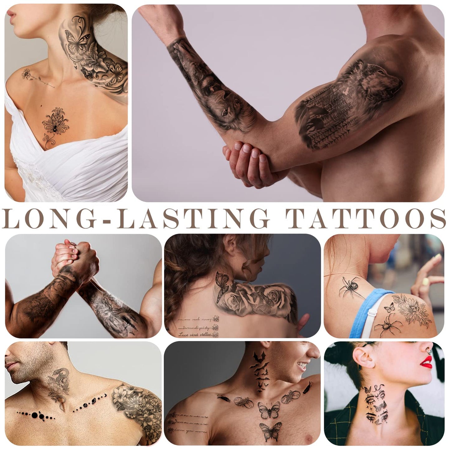 77 Sheets Temporary Tattoo, Half Arm Realistic Lion Wolf Owl Elk Snake Butterfly Rose Fake Tattoos for Girls Boys, Waterproof Temporary Tattoos for Women Men Adults Chest Shoulder Neck Hand