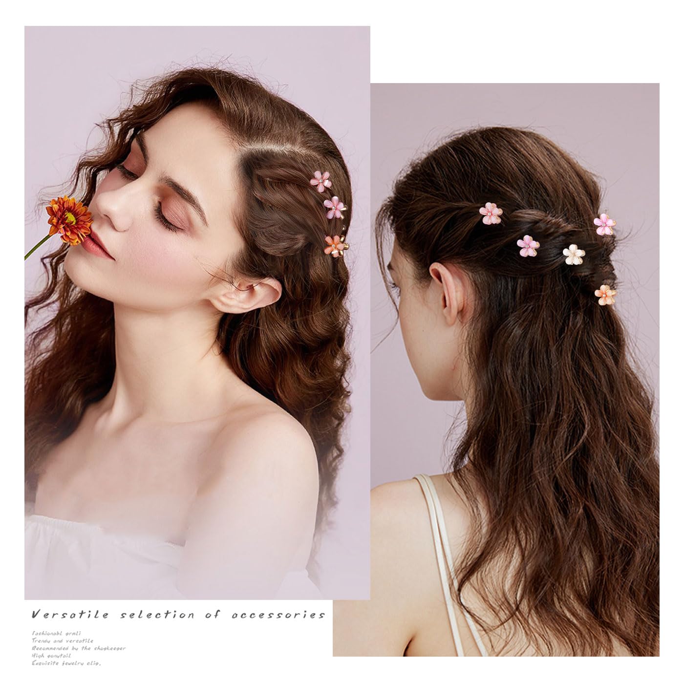 CWJCYTNSN Small Crystal Flower Hair Claw Clips, 0.8" Mini Metal Bangs Pins for Thick Curly Hair - 16PCS Hair Accessories for Women & Girls