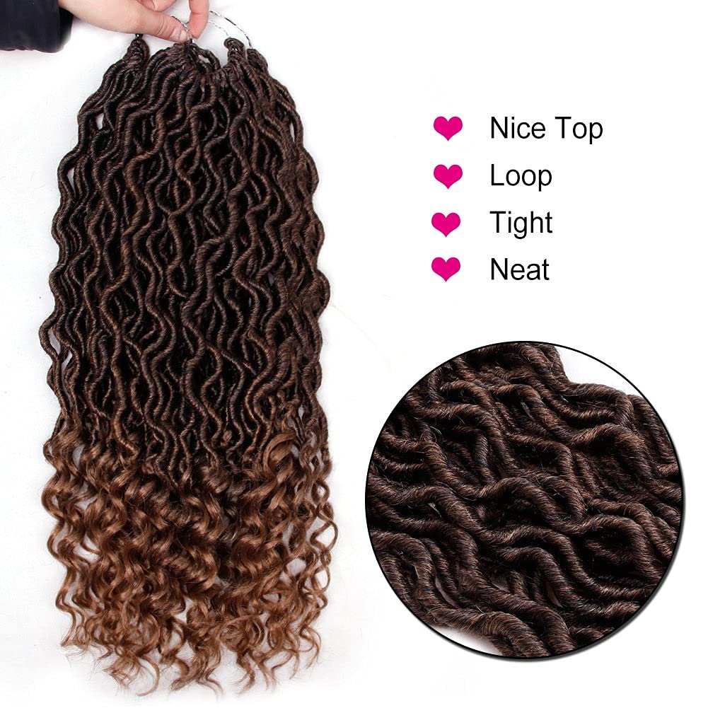 6 Packs Goddess Locs Crochet Hair Wavy Curly Faux Locs Crochet Braids Synthetic Hair Extensions Ombre Crochet Faux Locs Low Temperature Braiding Hair (20" (6 Packs), # T27)