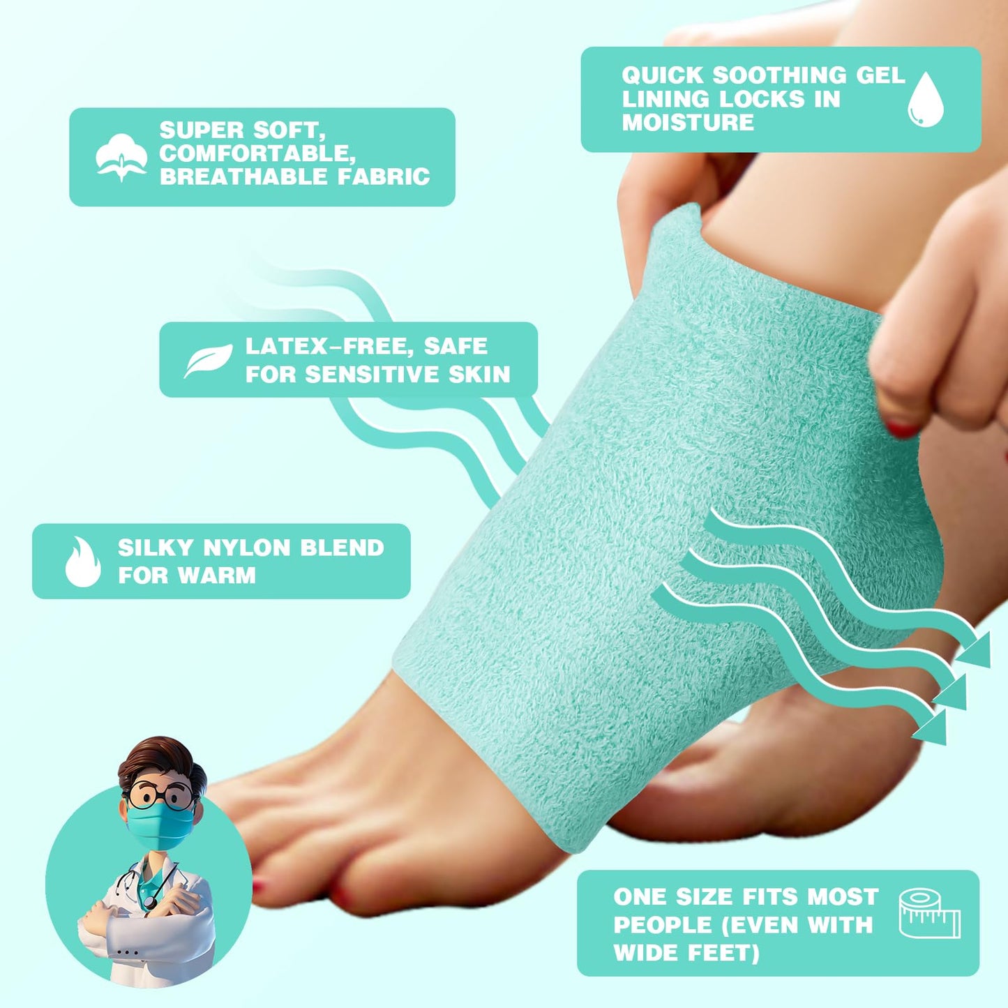 TEAWOO 3 Pairs Fuzzy Moisturizing Heel Socks for Dry Cracked Feet Women, Cracked Heel Repair, Cracked Heel & Dry Foot Treatment (Mint Green)