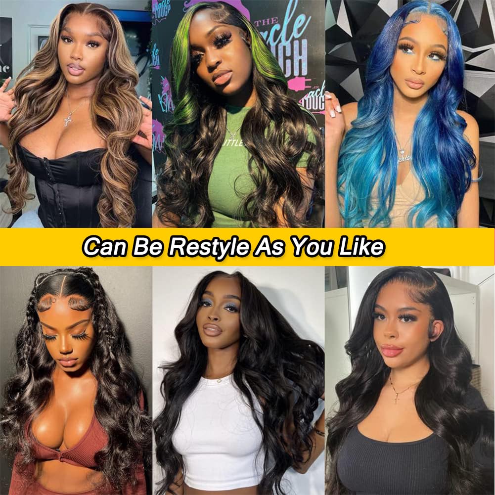 13x6 Lace Front Wigs Human Hair Lace Front Wigs Pre Plucked with Baby Hair 180% Density Glueless Human Hair Wigs for Black Women HD Transparent Lace Frontal Wigs Natural Black 22 Inch