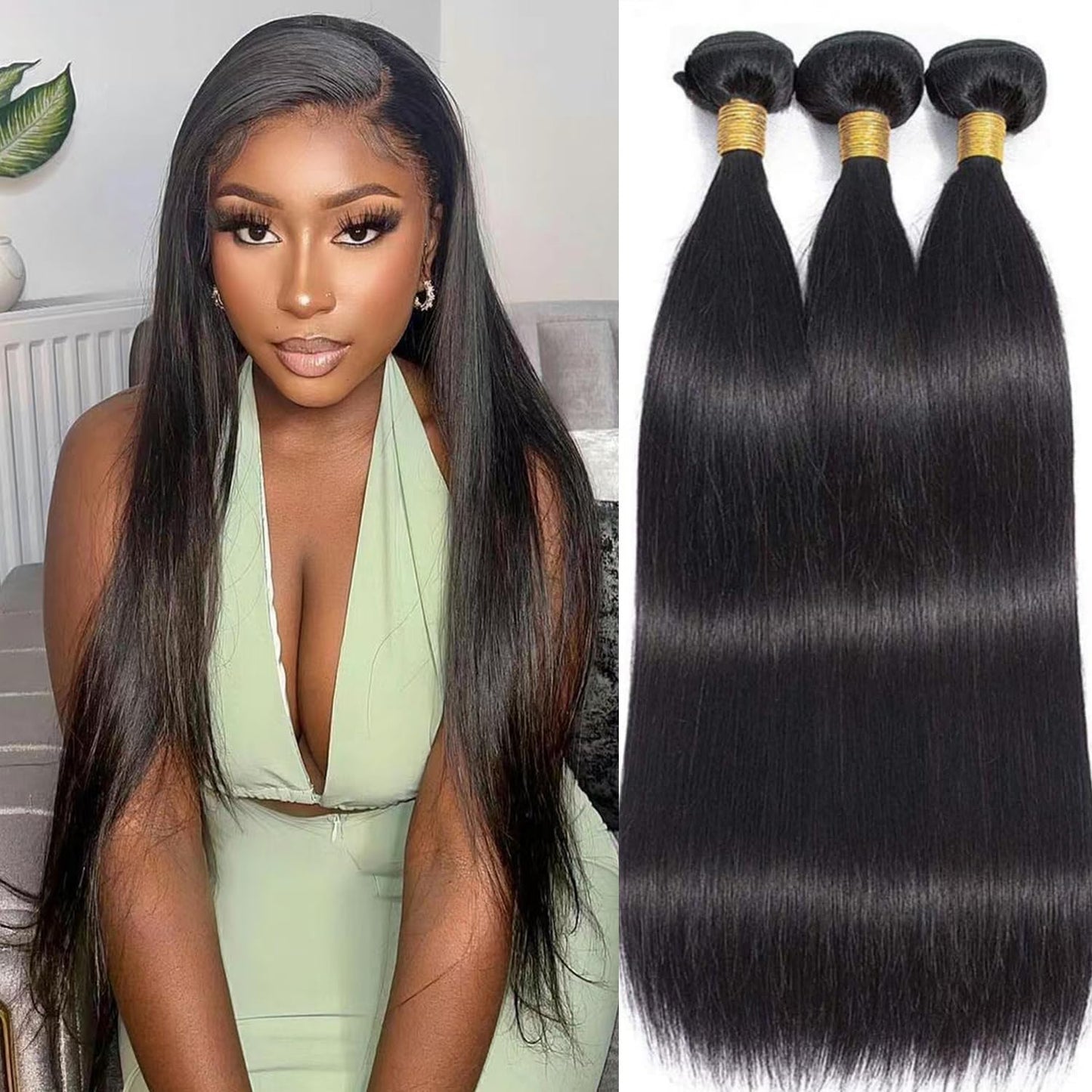 10A Straight Human Hair Bundles Brazilian Human Hair Bundles 22 24 26 Inch 100% Unprocessed Virgin Bundles Human Hair 3 Bundles Human Hair Double Weft Remy Hair Bundles Natural Color