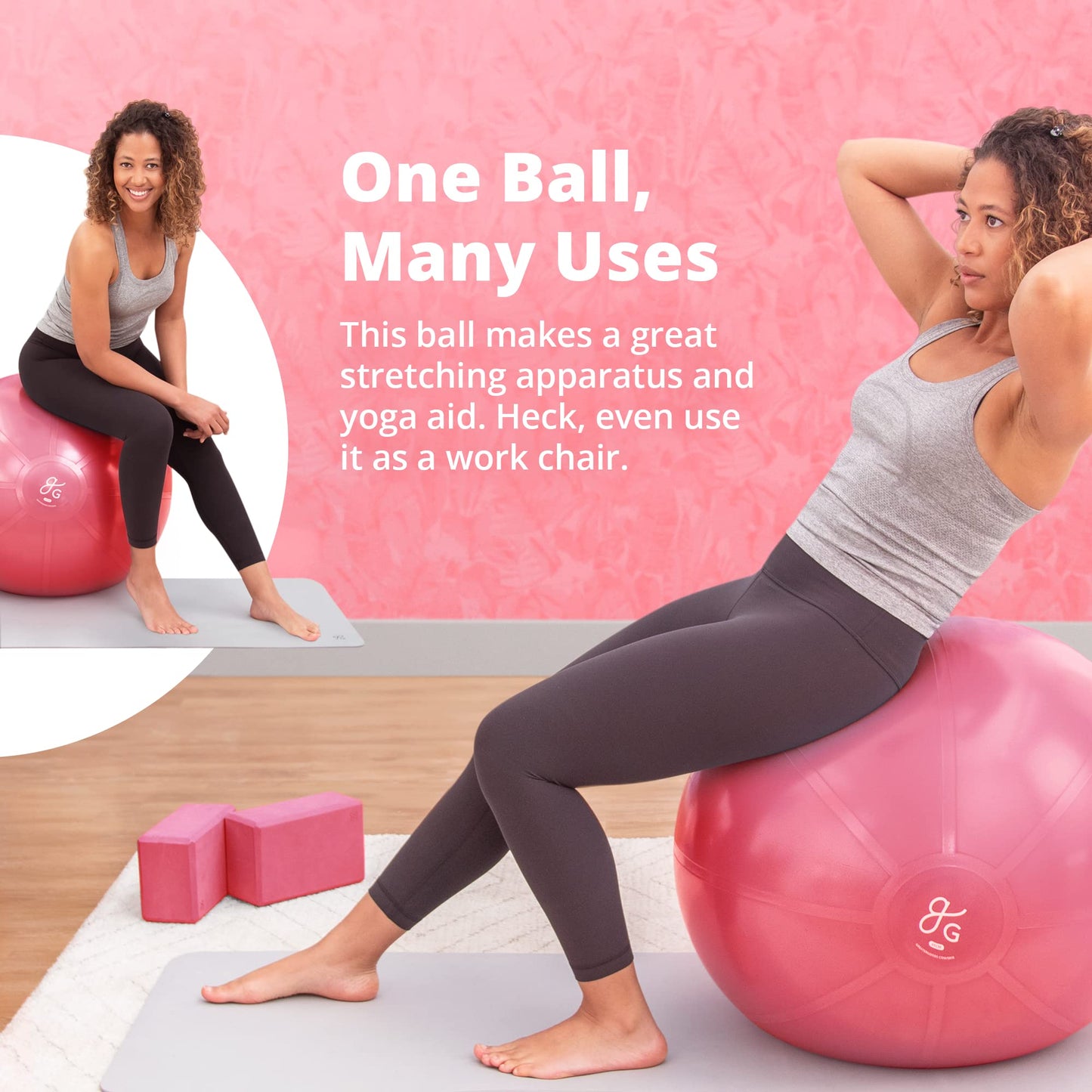 Greater Goods Exercise Ball - Yoga Ball for Working Out, Balance, Stability, and Pregnancy, Watermelon Pink, 55cm