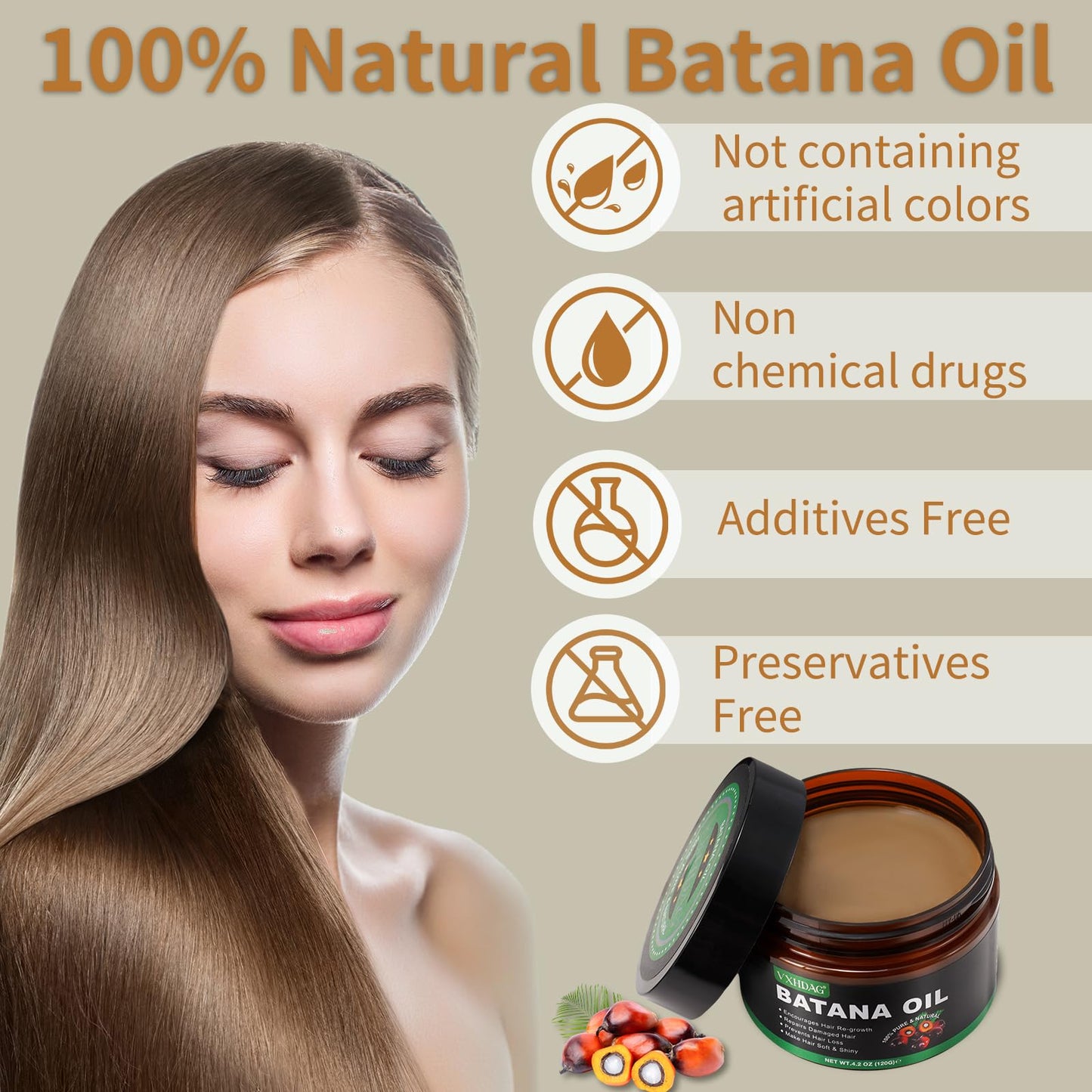 Raw Batana Oil for Hair Growth with Scalp Massager - 100% Natural Botana Oil from Honduras, Eliminate Hair Split Ends, Restores Damaged Hair and Scalp, Enhances Hair Radiance Nourishment 120 G