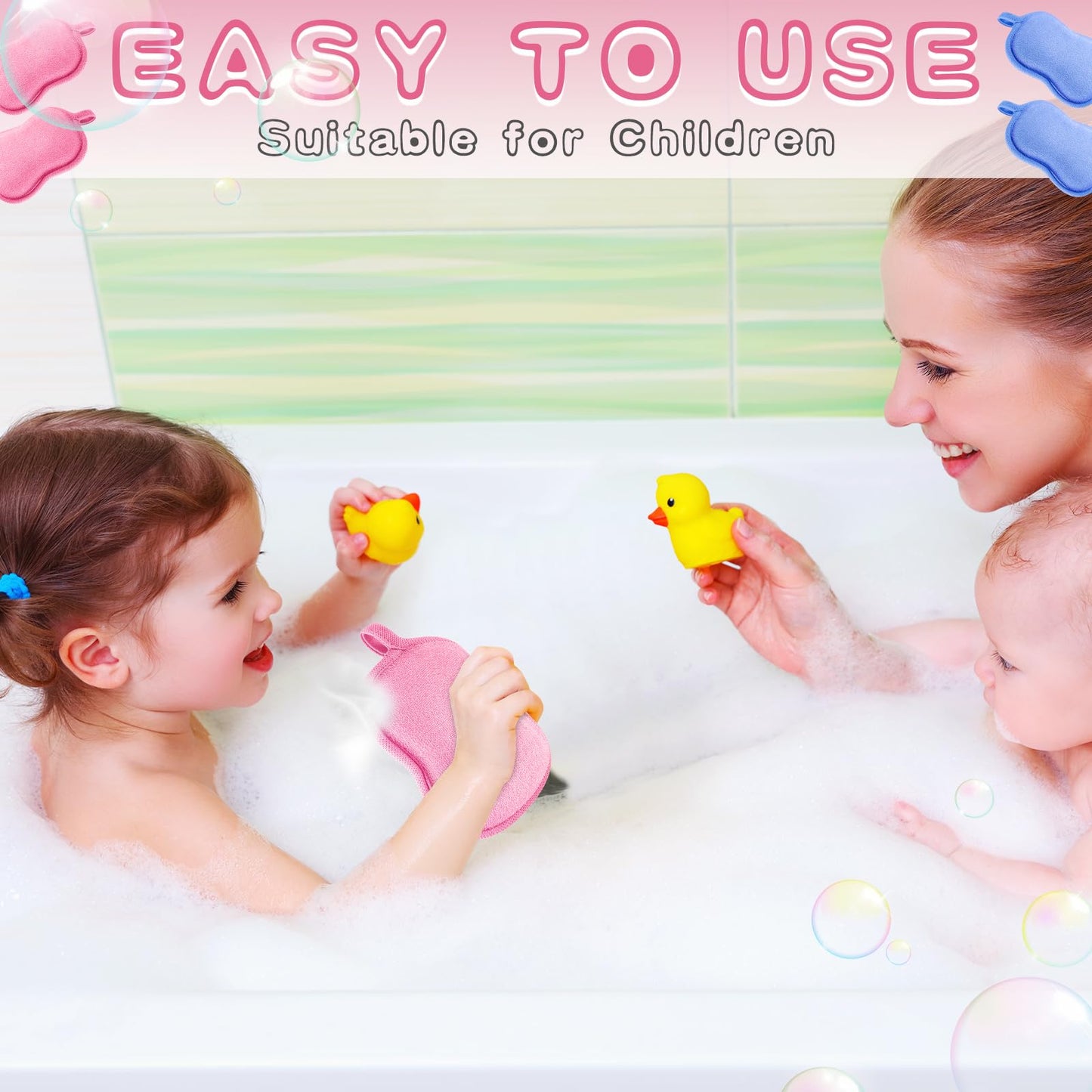 Tatuo 4 Pieces Baby Bath Sponge Cotton Baby Sponge Toddler Soft and Absorbent Loofah for Kids Babies Men Women(Pink,Blue)
