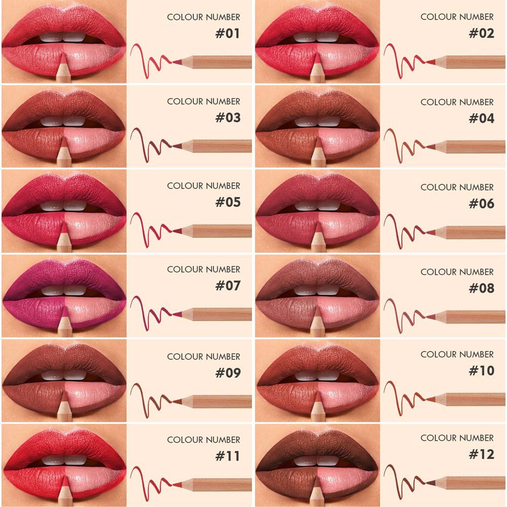 12 Pcs Pink Nude Brown Lip Liner Makeup Set - Waterproof & Smudge-Proof Matte Pencil Lip Liner Pack, Long-Lasting & Durable, Smooth & Easy Glide, Non-Smudge, Contouring, Filling & Layering (Set A)