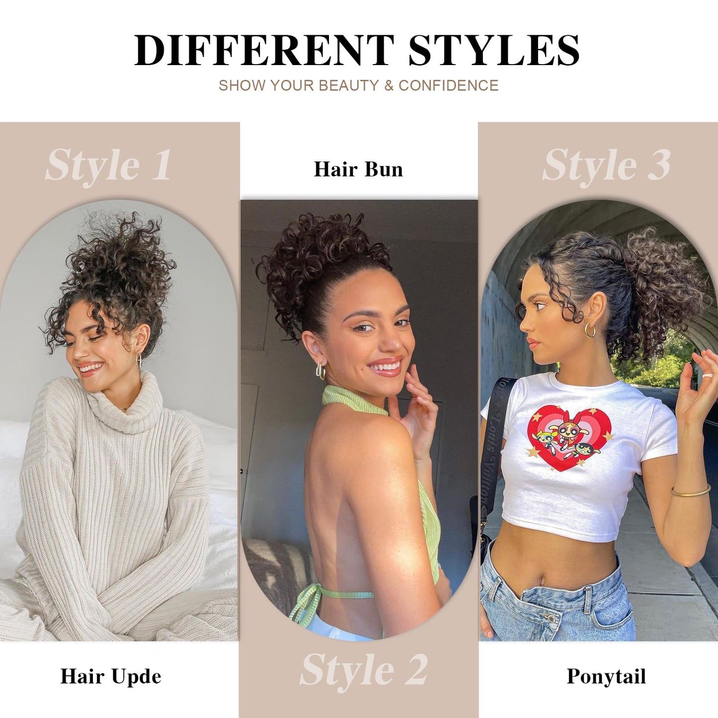 DOROJJ Curly Drawstring Ponytail Extension for Black Women Ponytail Extension Drawstring Ponytail Curly Hair Extensions for Women Short Ponytail for Black Women(Black with Caramel Brown)