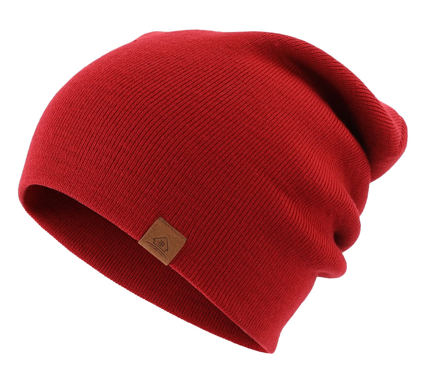 Home Prefer Men's Winter Hats Acrylic Knit Cuff Beanie Cap Unisex Warm Beanie Hat Dark Red