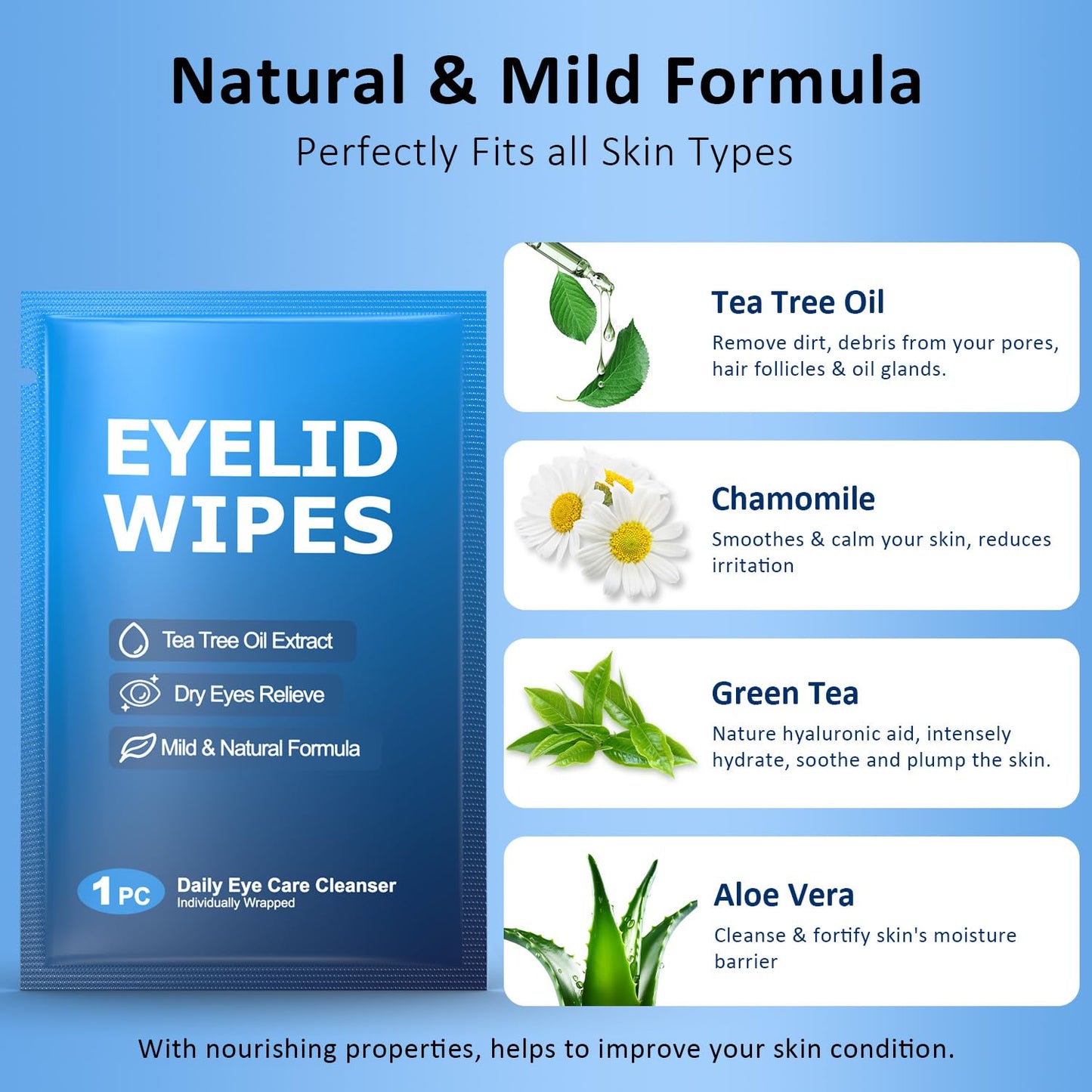 14PCS Tea Tree Oil Eyelid Wipes for Itchy & Dry Eyes, Pre-Moistened Wipes for Styes & Blepharitis, Daily Eye Cleansing Wipes, Hypoallergenic & Soothing For Sensitive Eyes, Stay Hydrated Lid Wipes