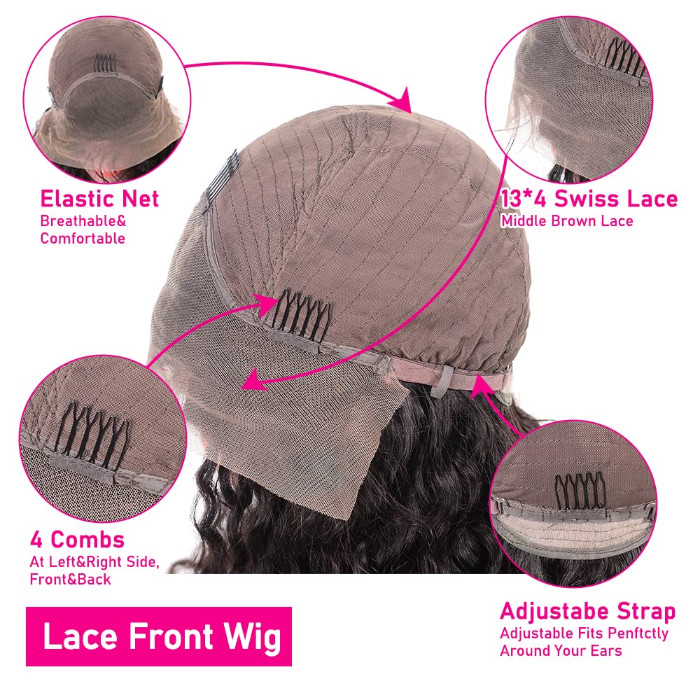13x4 Water Wave Lace Front Wigs Human Hair 180 Density 26 Inch Lace Front Wig Human Hair Pre Plucked Bleached Knots Lace Front Wig for Black Women Wet n Wavy Lace Front Wig Human Hair