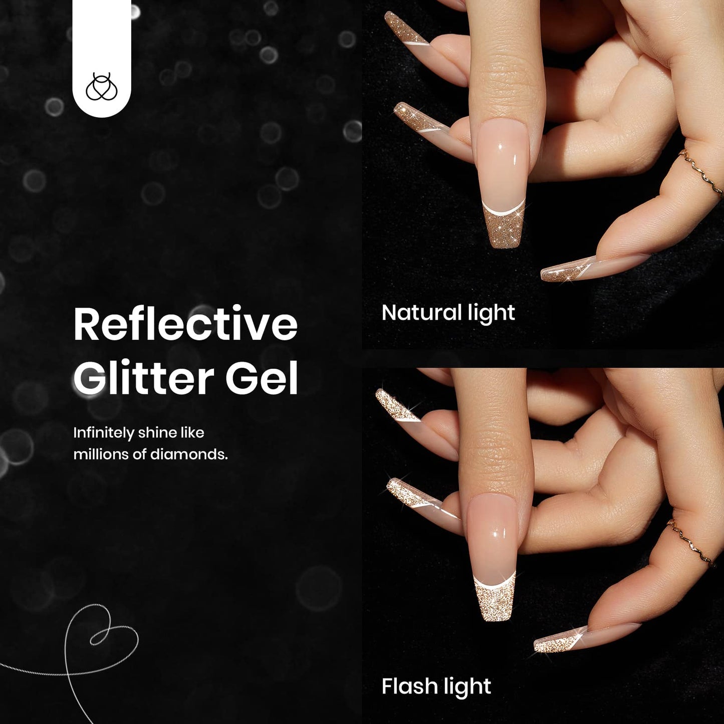 Beetles Reflective Glitter Gel Nail Polish Set, 6 Colors Holographic Sparkle Glitter Gel Polish Flash Diamond Sliver Gold Black Red UV LED Soak Off Manicure Gift for Women Girls