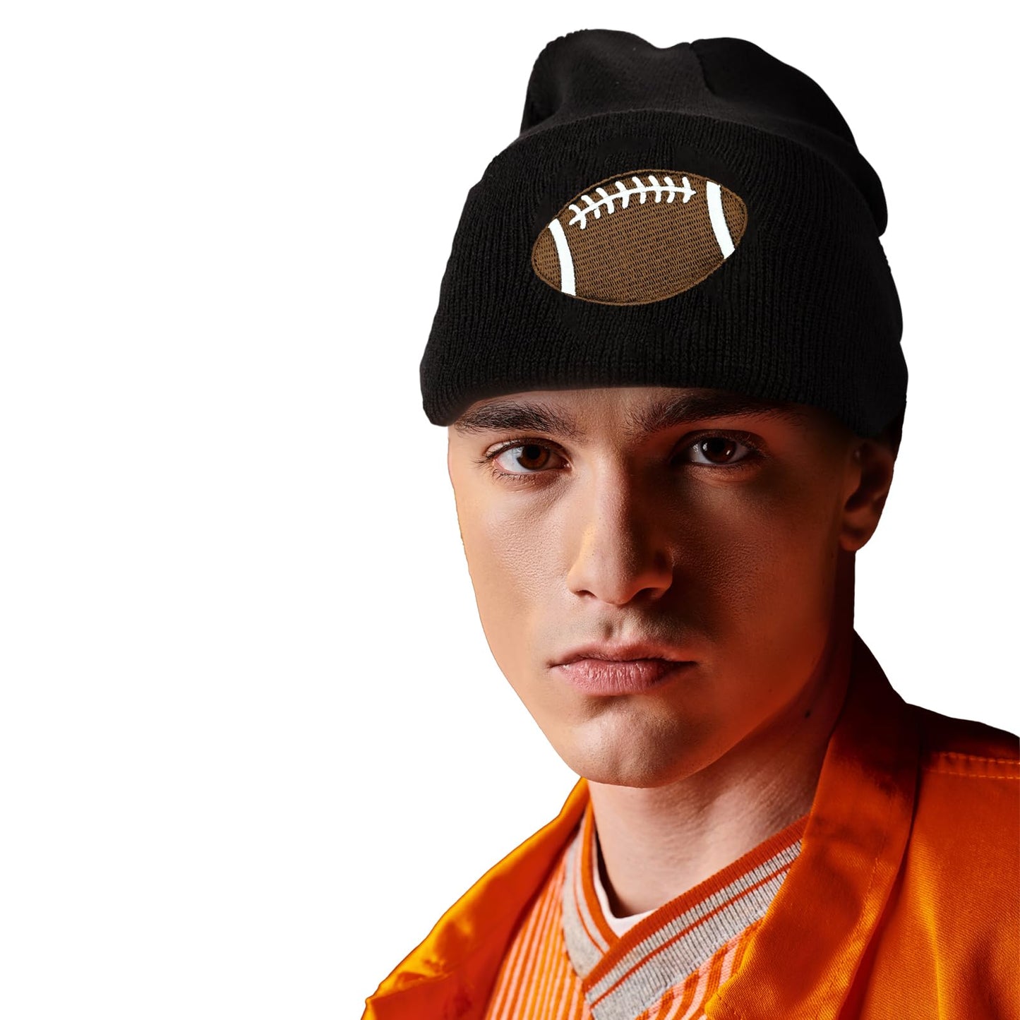 mutakin Football Embroidery Beanie Hat Unisex Knit Cuffed Cap Women Men Gift Winter Warm Skull