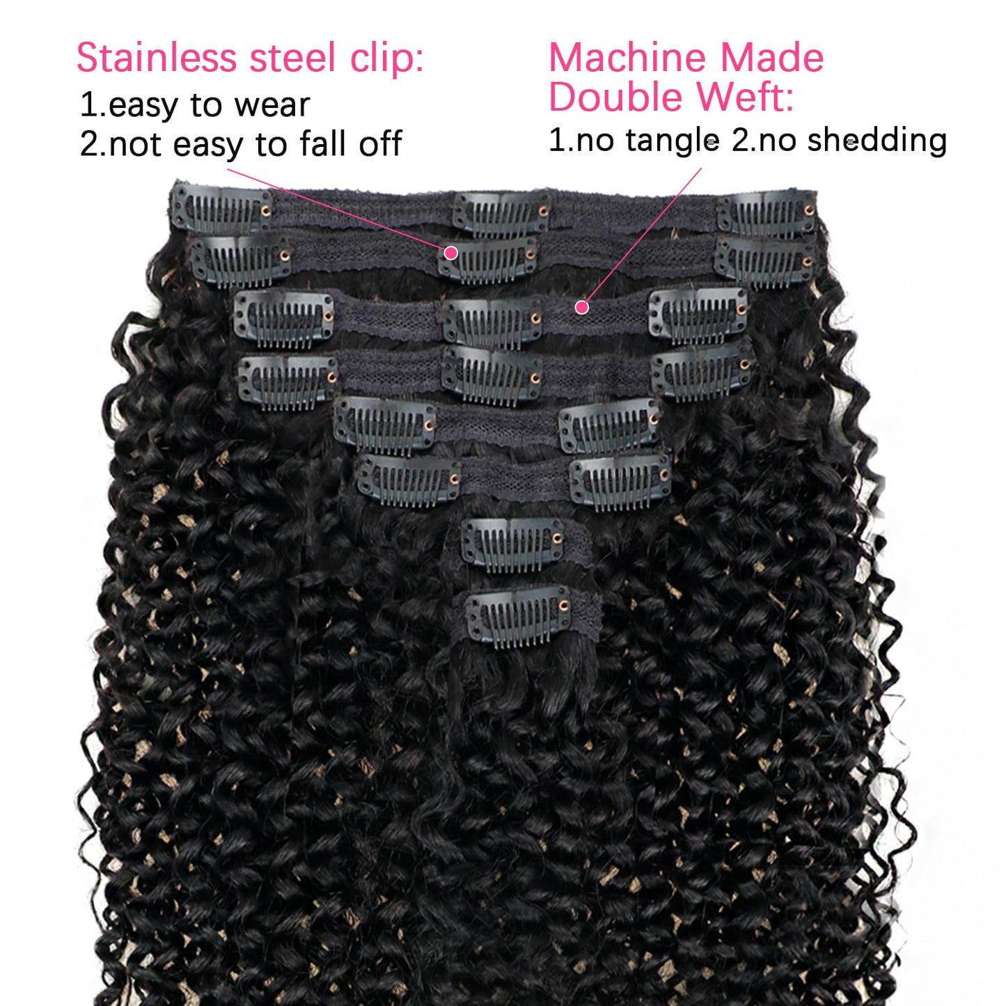 3c 4a Curly Clip in Hair Extensions Real Human hair Clip ins For Women Brazilian Virgin Curly Clip ins Human Hair Extensions Clip on Hair 8pcs/120g/pack(18inch,#1B)