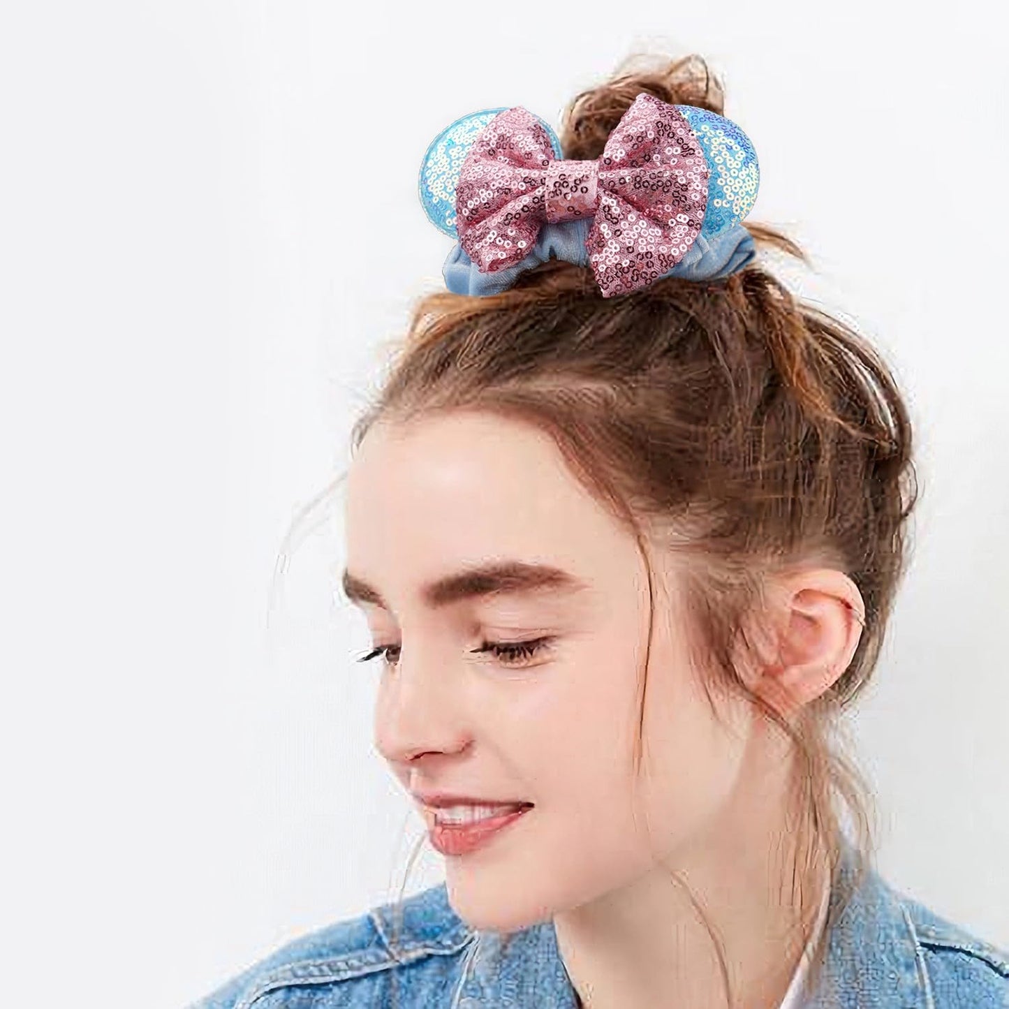 6 Pack Mouse Ears Scrunchies Velvet Scrunchies Sparkle Sequin Mouse Bows Hair Scrunchies Hair Ties Elastic Rubber Bands Ponytail Holders for Kids Women Girls Christmas Party Decoration