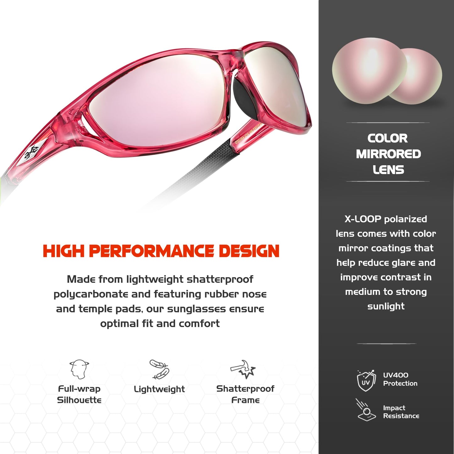 X LOOP Polarized Sports Sunglasses for Men - Wrap Around UV400 Baseball Running Cycling Driving Fishing Golf Glasses