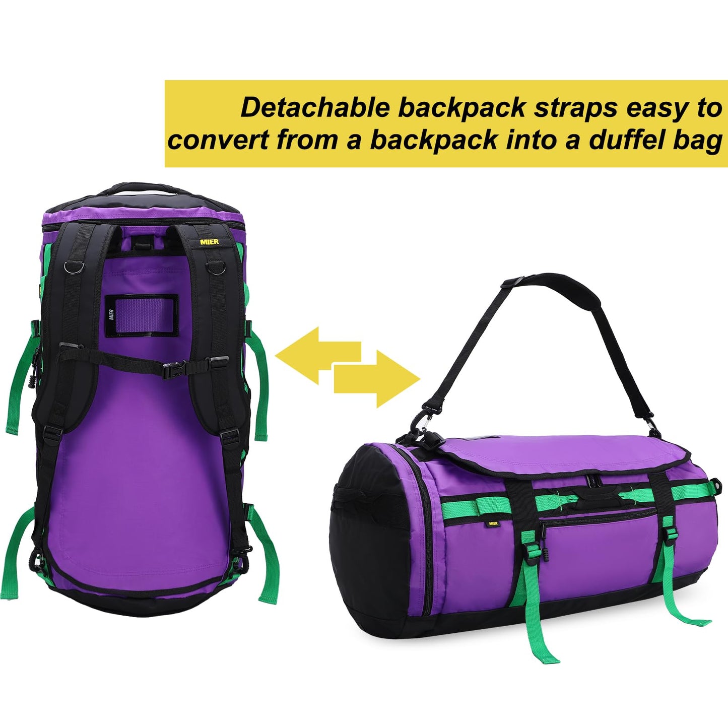 MIER Large Duffle Backpack Sports Gym Bag with Shoe Compartment, Heavy Duty and Water Resistant, Purple, 45L