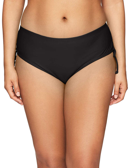 24th & Ocean womens High Waist Side Tie Hipster Swimsuit Bikini Bottoms, Black Solid, Medium US