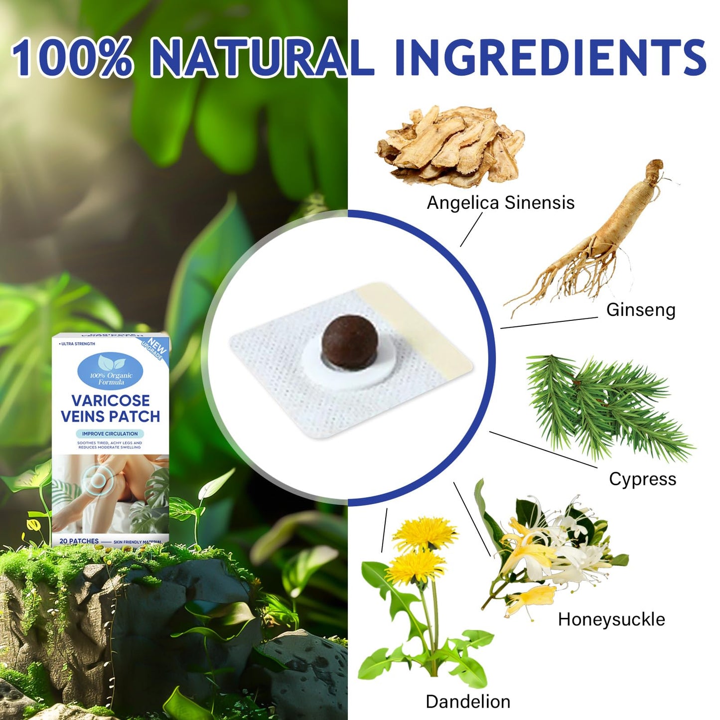 Varicose Veins Treatment for Legs, 20 PCS Effective & Natural Varicose Veins Treatment Patches Soothe Varicose & Spider Veins, Varicose Veins Treatment for Legs Swollen & Restless