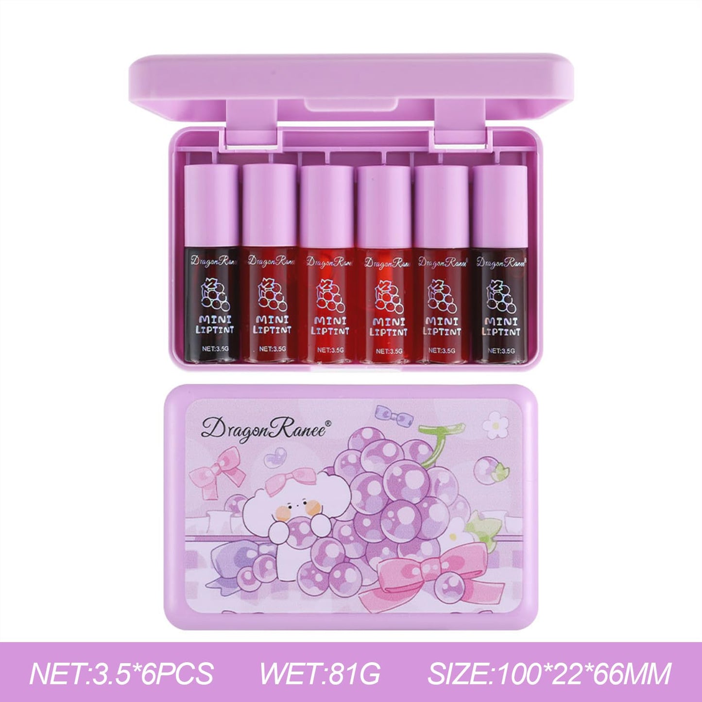 6 Colors Grapes Lip Tint Stain Set, Korean Velvet Lip Stain Watery Lip Stain Moisturizing Mini Liquid Lipstick Set, Long Wearing, Non-Stick Cup, Waterproof, High Pigment, Lip Tint Makeup